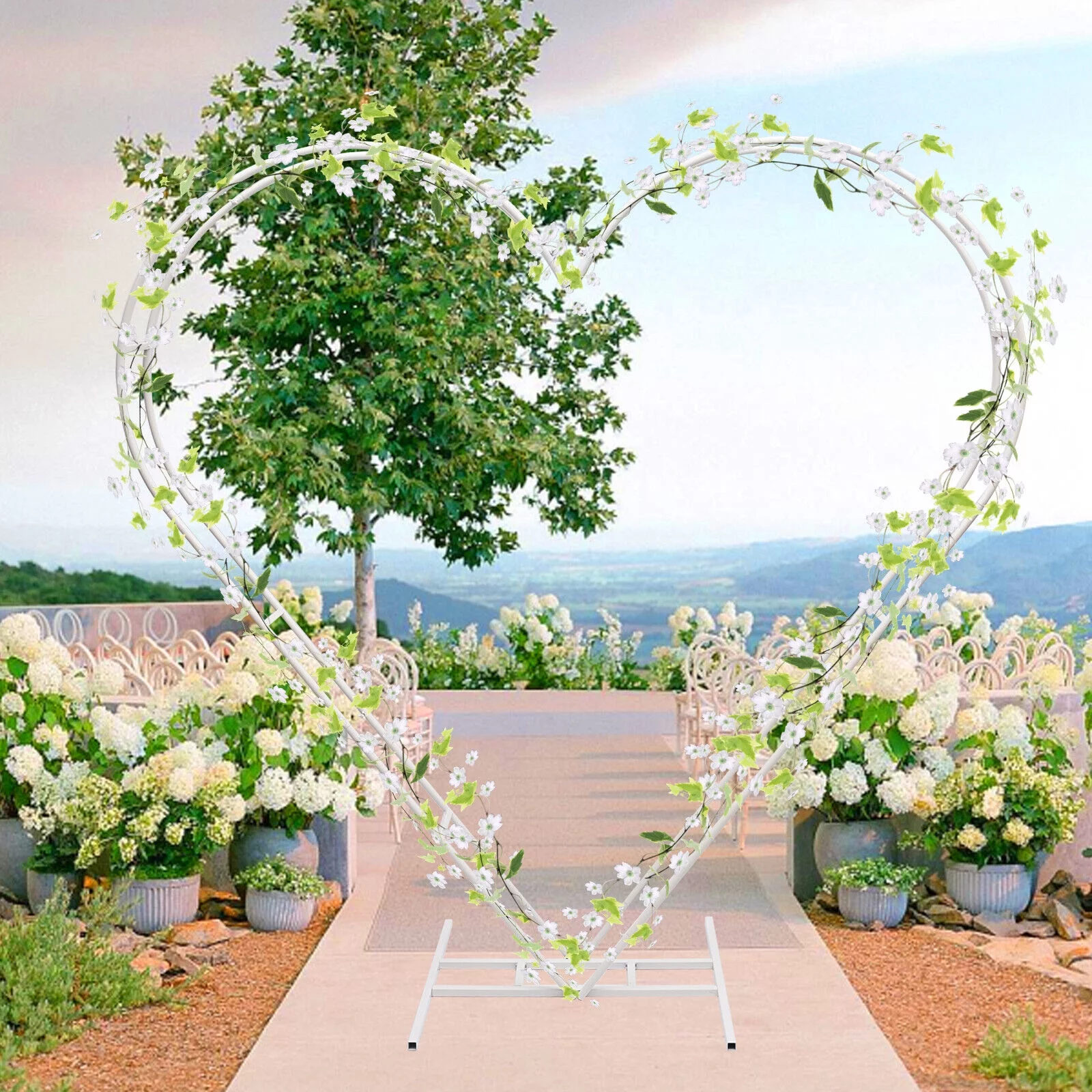 White Arch Metal Heart Backdrop Stand for Wedding Party Events Decoration Modern Wedding Arch Heart Shaped Metal stand Flowers Balloon Frame Backdrop White Heart Shape Wedding Metal Arch Stand
