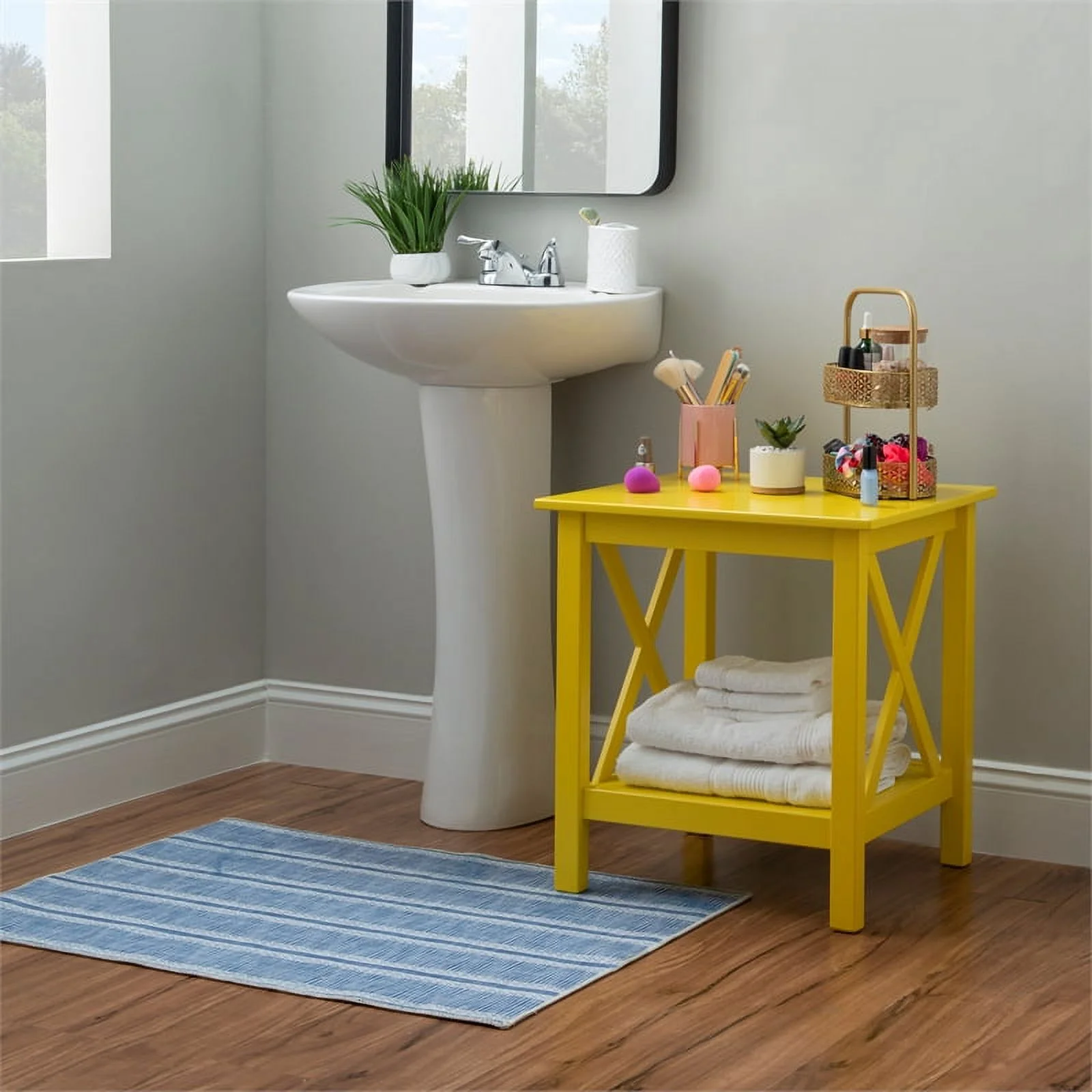 Home Square 2-Piece Furniture Pinewood End Table Set in Yellow