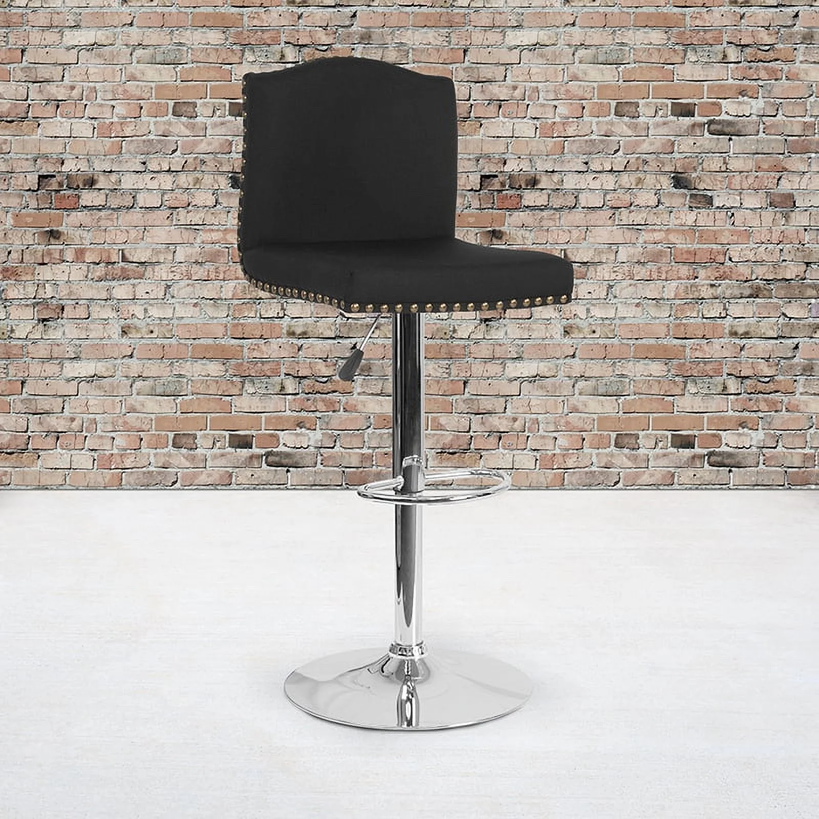 Adjustable Height Crown Back Barstool in Black Fabric