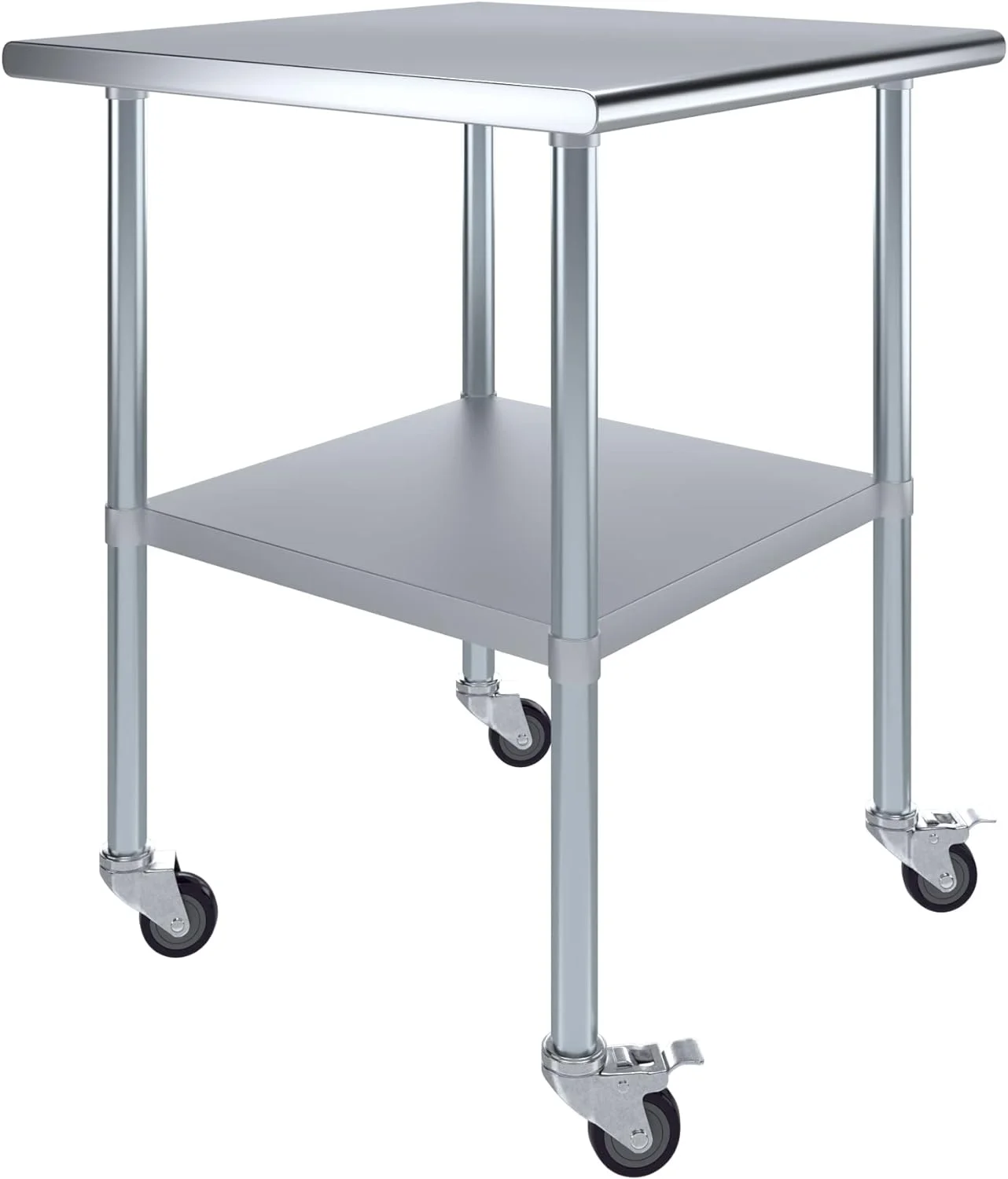 Stainless Steel Work Table With Casters | Work Station | Metal Utility Table On Wheels (Stainless Steel Work Table + Casters, 30