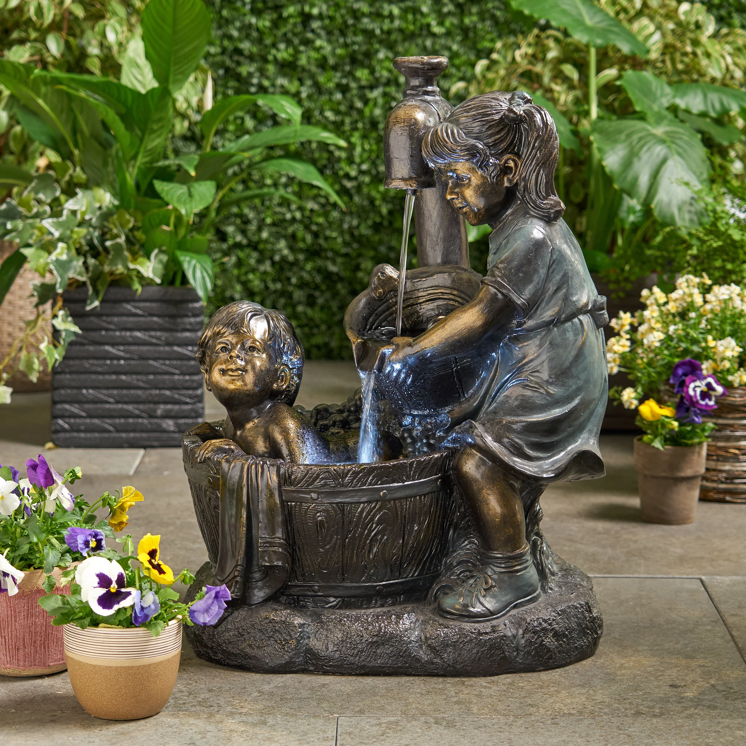 Kingsbridge Outdoor Resin Fountain, Bronze Dark Brown