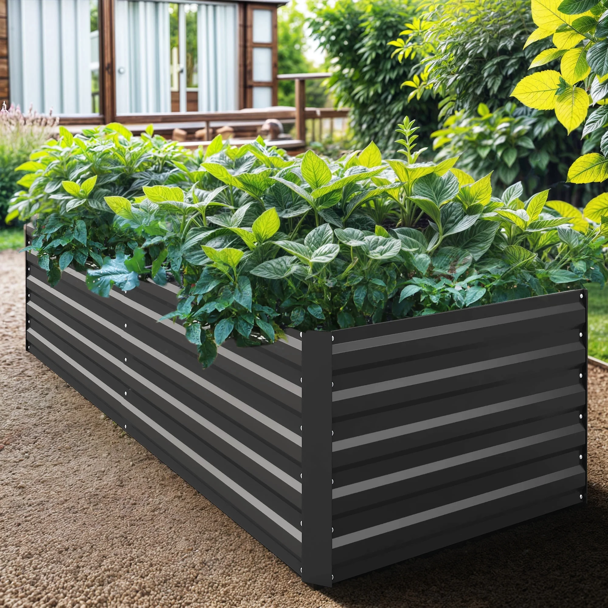 ModFusion 6x3x2 Ft, Metal Galvanized Planter Box Kit, Support Rod, Corner Panel Protection, Raised Garden Composting Bed, Dark Gray