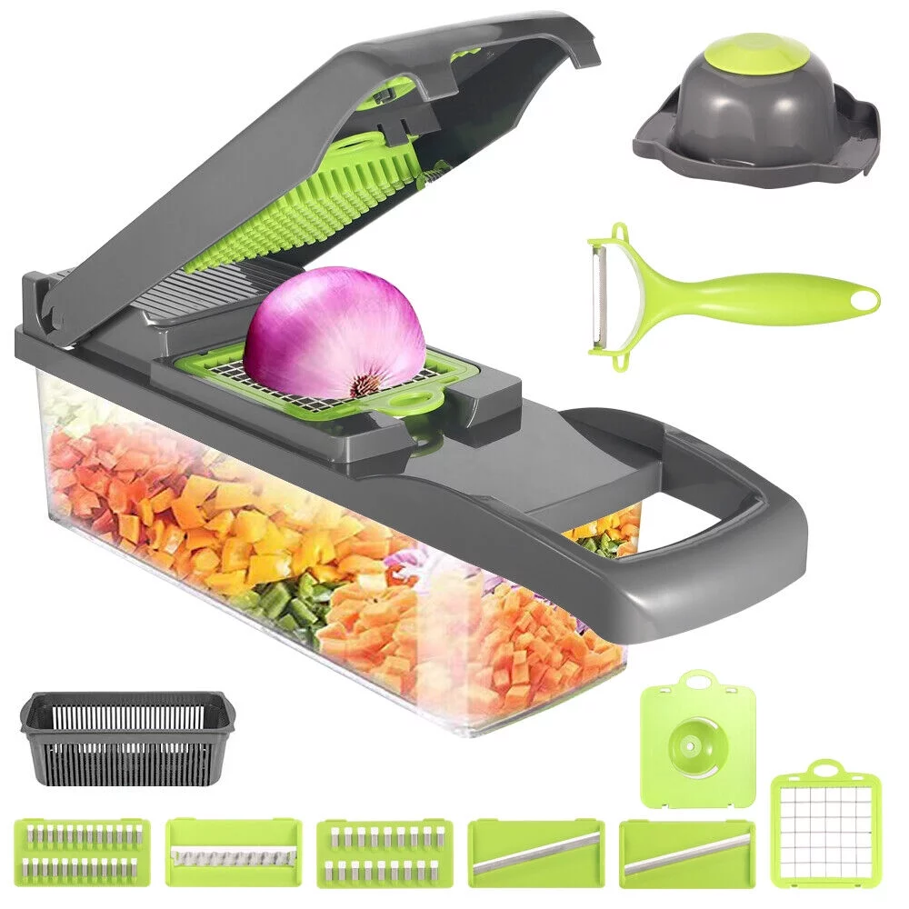 KingFurt 13-in-1 Multifunctional Vegetable Chopper Easy to Clean, 8 Diversified Blades, Save Cooking Time