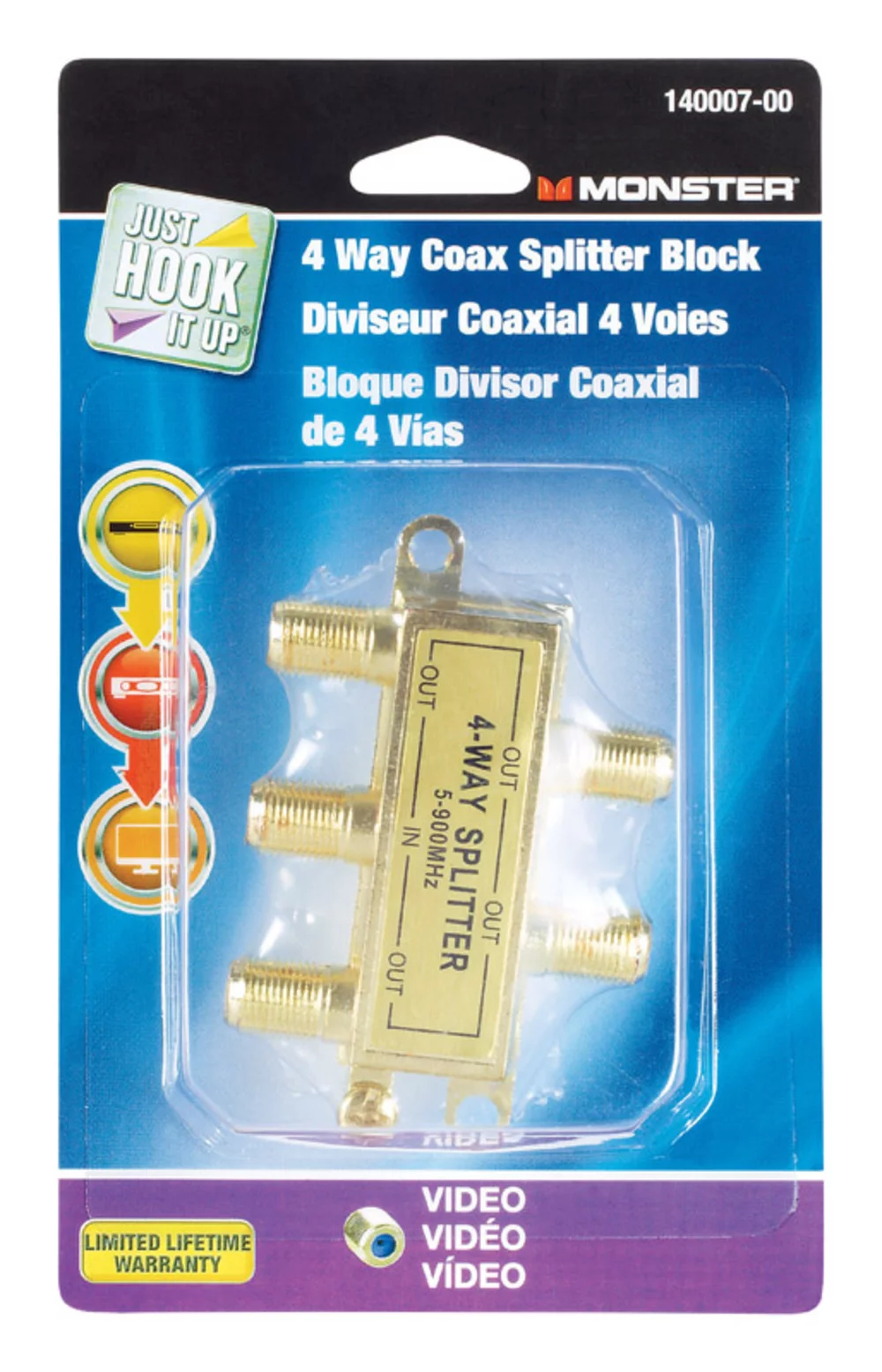 Monster Jhiu 140007-00 4 Way Coax Splitter - pack of 4