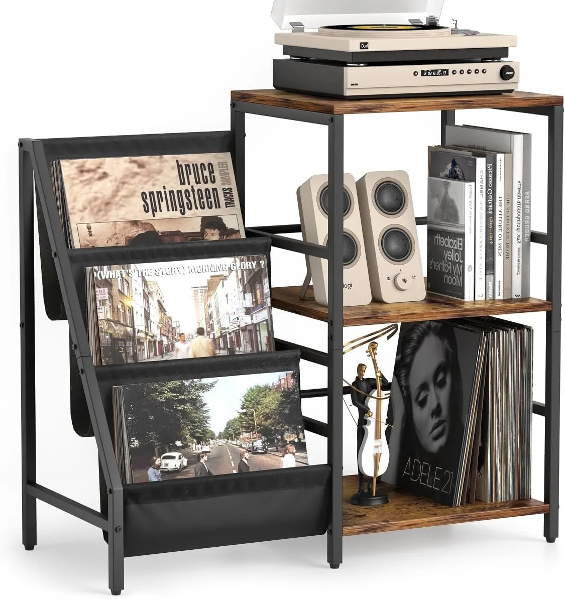 Record Player Stand with Vinyl Storage, Vinyl Record Storage Shelf, Record Player Table Cabinet Up to 200 Albums, Record Holder for Vinyl Records, Turntable Stand End Table for Living Room