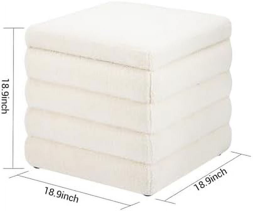 CGFHYP Teddy Square Ottoman White Small  Ottoman Cube Ottoman for Living Room Sherpa Foot Stool Boucle Vanity Stool with