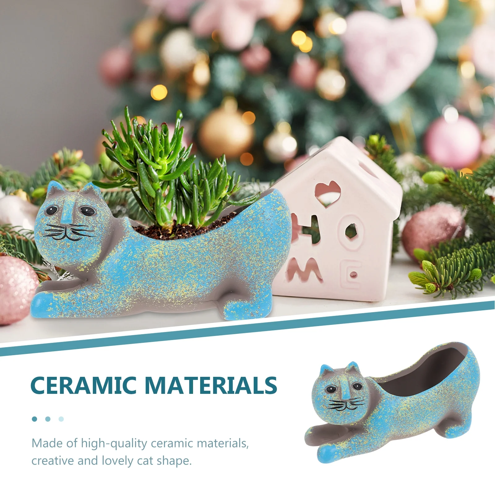 Guichaokj 1Pc Lovely Cat Shape Design Succulent Flowerpot Ceramic Creative Flowerpot