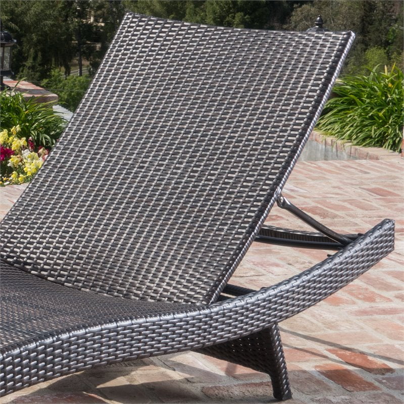 Noble House Salem Brown Wicker Adjustable Patio Lounger with Blue Cushion