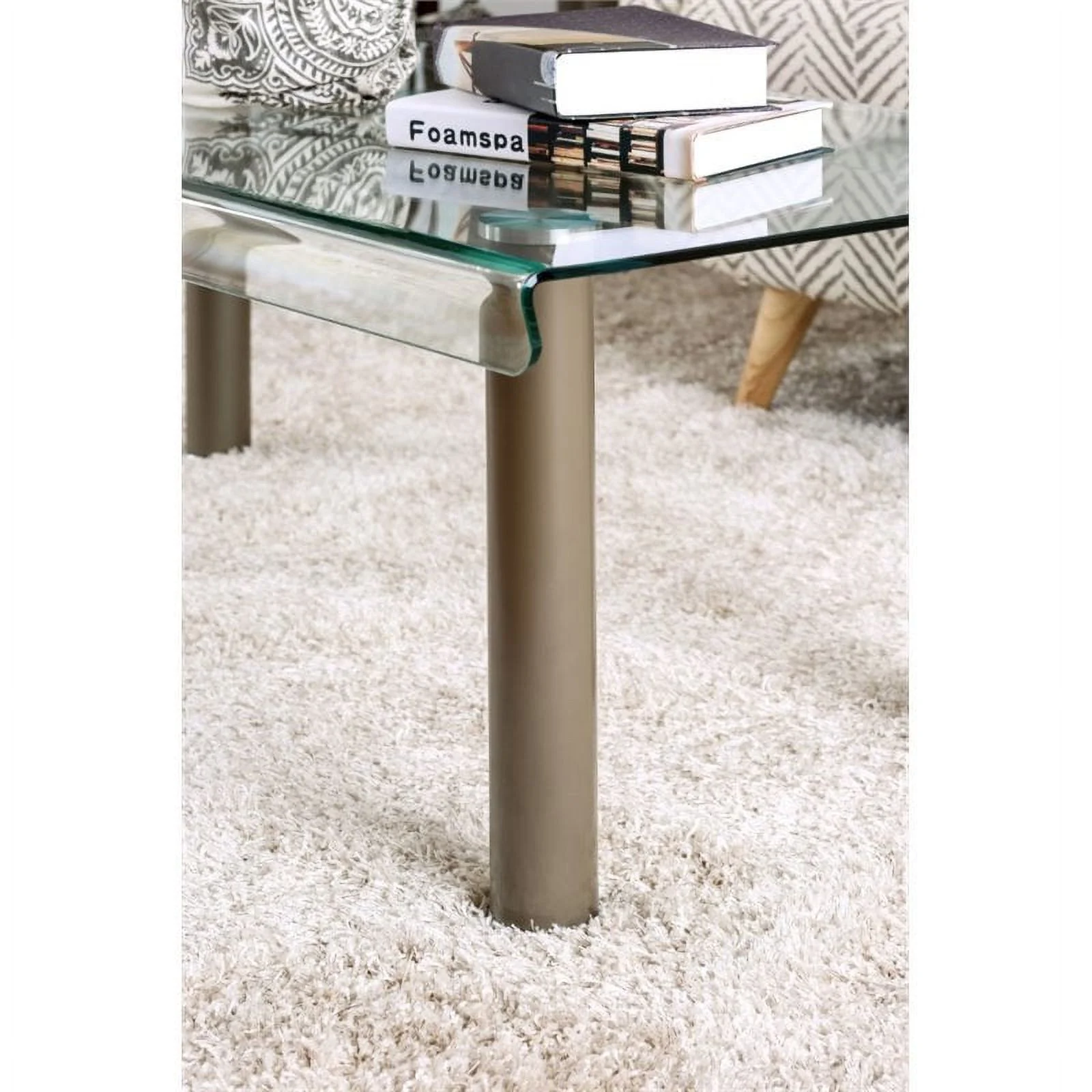 Furniture of America Karnette Glass Top Coffee Table in Champagne Gold