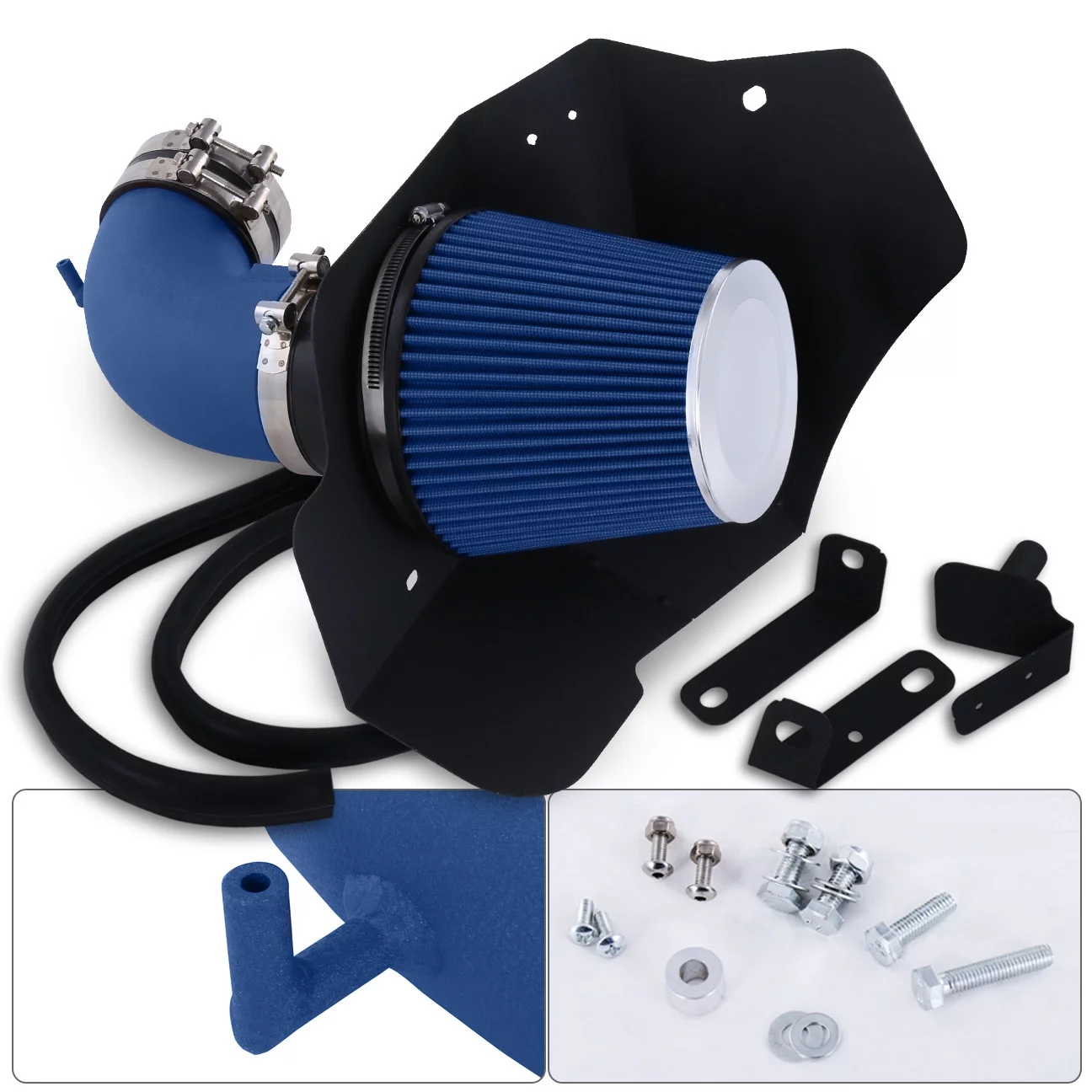 AJP Distributors Cold Air Short Ram Intake CAI SRI Induction System Blue Aluminum Piping Pipe + Heat Shield Filter Compatible/Replacement For Cadillac CTS-V 6.2L V8 2009 2010 2011 2012 2013 2014 2015