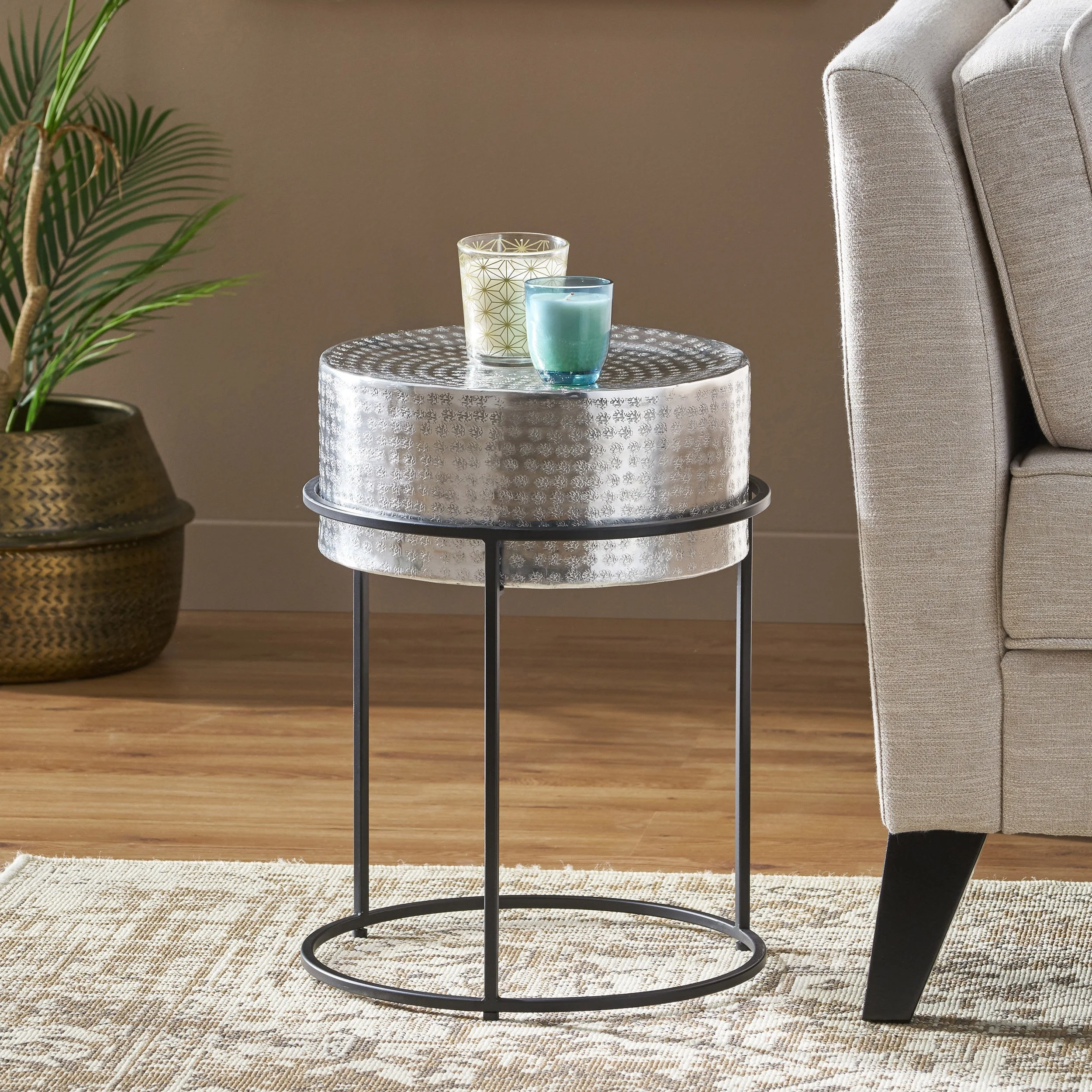 Christopher Knight Home Clopton Modern Handcrafted Aluminum Round Side Table by  - 14.75