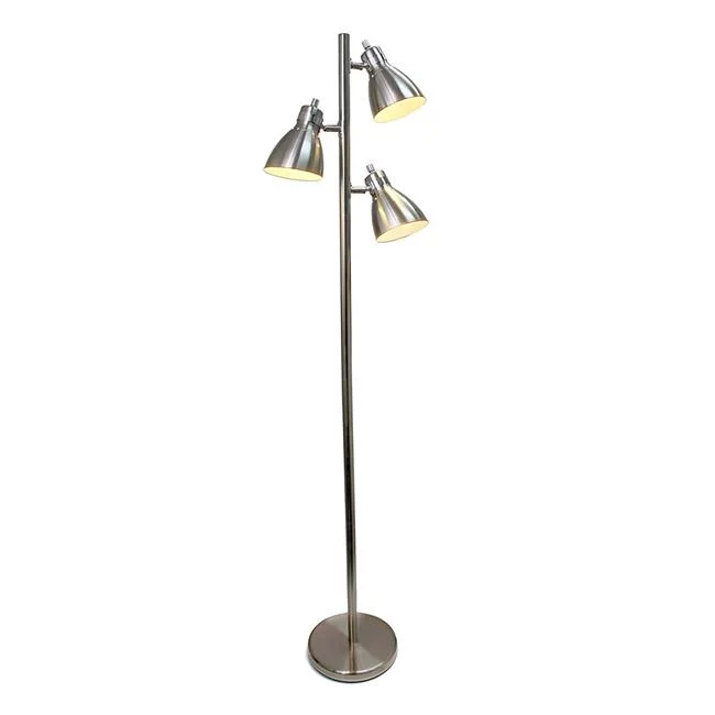 Simple Designs Metal  3-Light Tree Floor Lamp, Brushed Nickel Finish