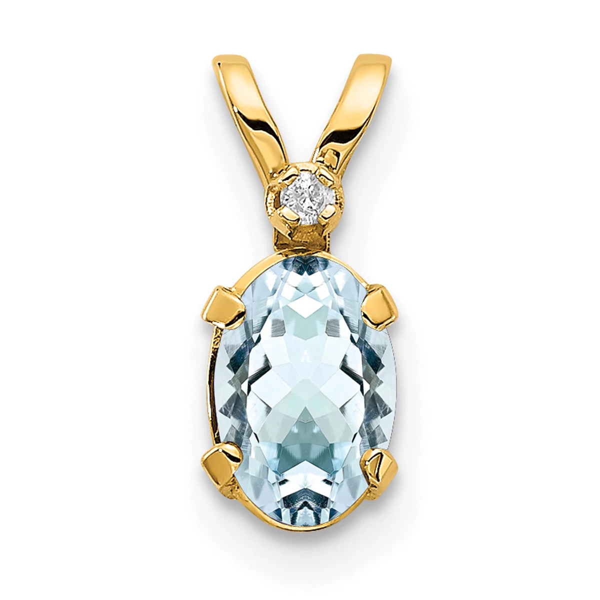 Carat in Karats 14K Yellow Gold Diamond & Aquamarine Birthstone Pendant Charm (12mm x 4.5mm) With 14K Yellow Gold Lightweight Rope Chain Necklace 20''