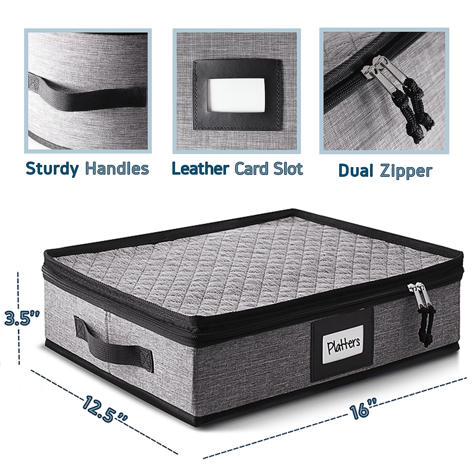 Hearth & Harbor Dinnerware Storage Container for Platter Sets, Securely Padded Gray Platter Storage