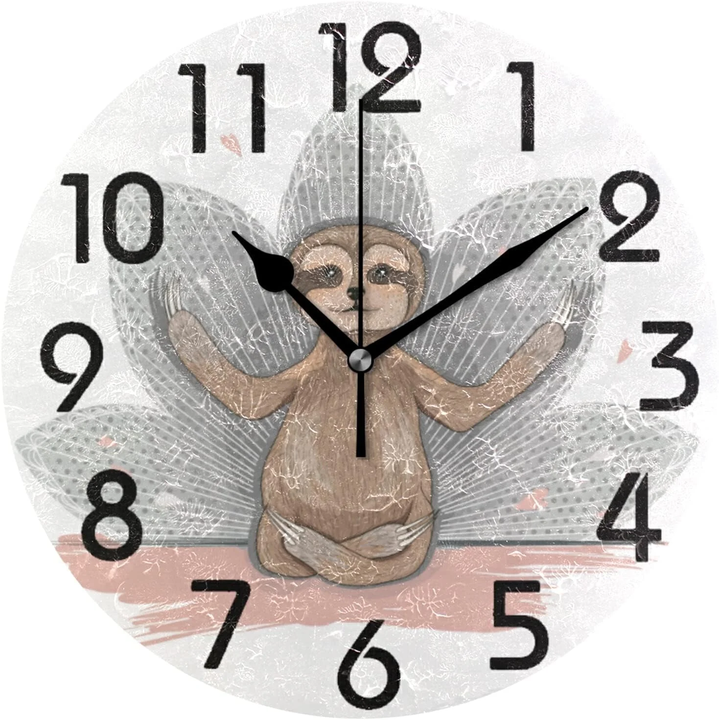 Dreamtimes Cute Sloth in Yoga Meditation Round Wall Clock, 10 Inch Battery Operated Quartz Analog Quiet Desk Clock for Home,Office,School,Kitchen