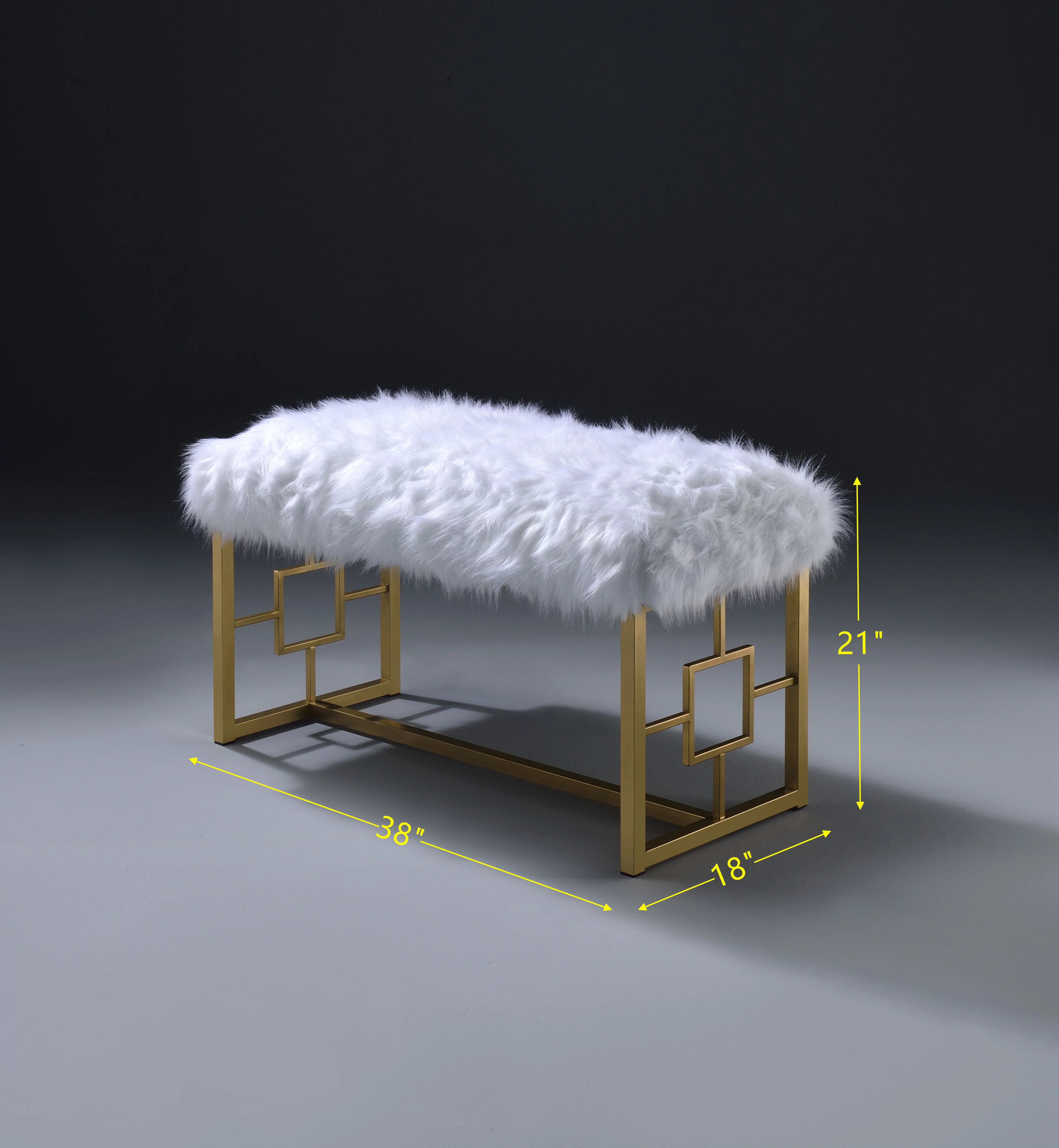 ACME Bagley II Bench in White Faux Fur & Gold 96451