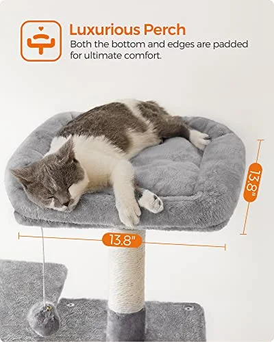 Feandrea Cat Tree, 56.3-Inch Cat Tower for Indoor Cats, Multi-Level Cat Condo with 4 Scratching Posts, 2 Perches, Hammock, Cave, Light Gray UPCT161W01