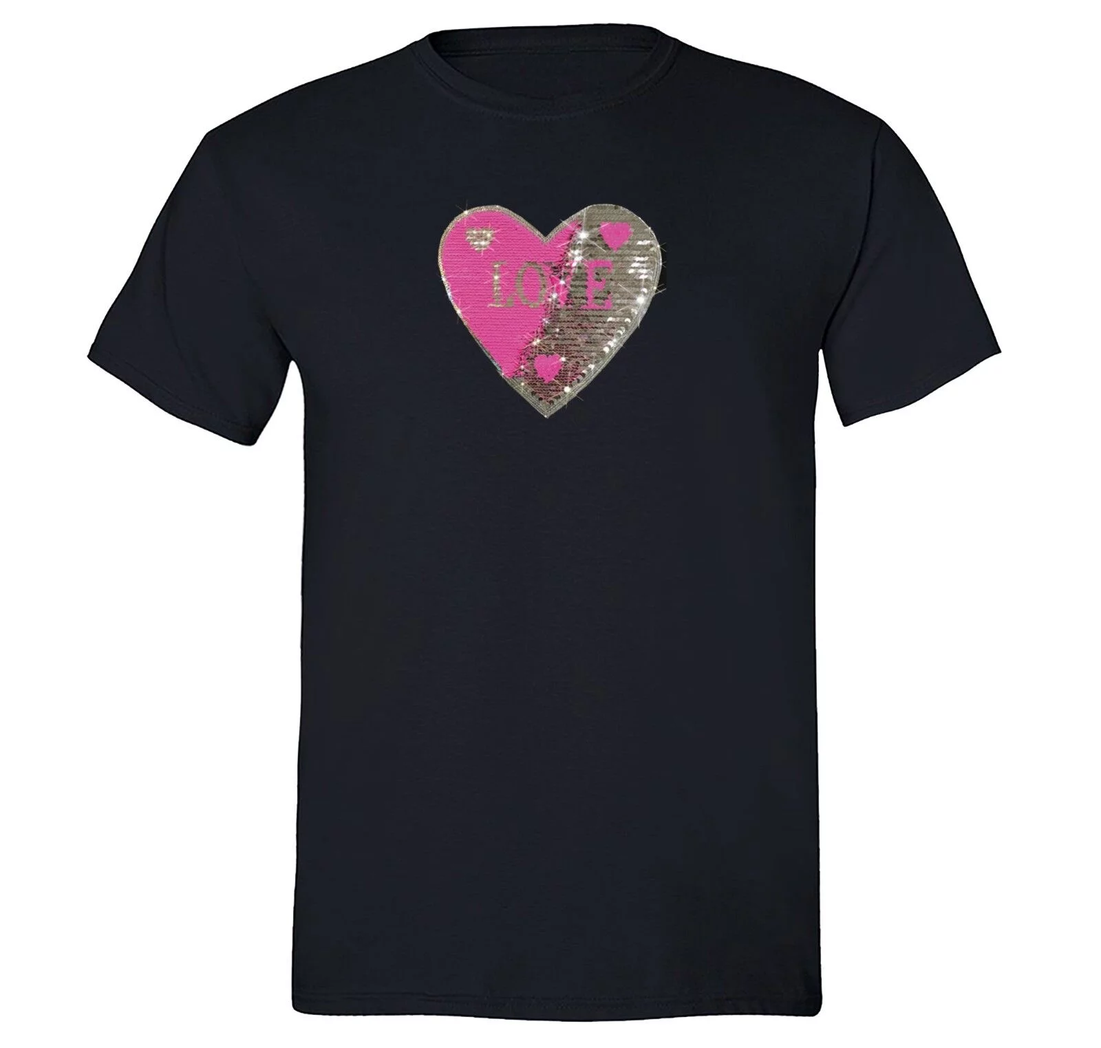 XtraFly Apparel Mens Pink Silver Heart Reversible Flip Gift Valentine's Sequin Sequined T-Shirt