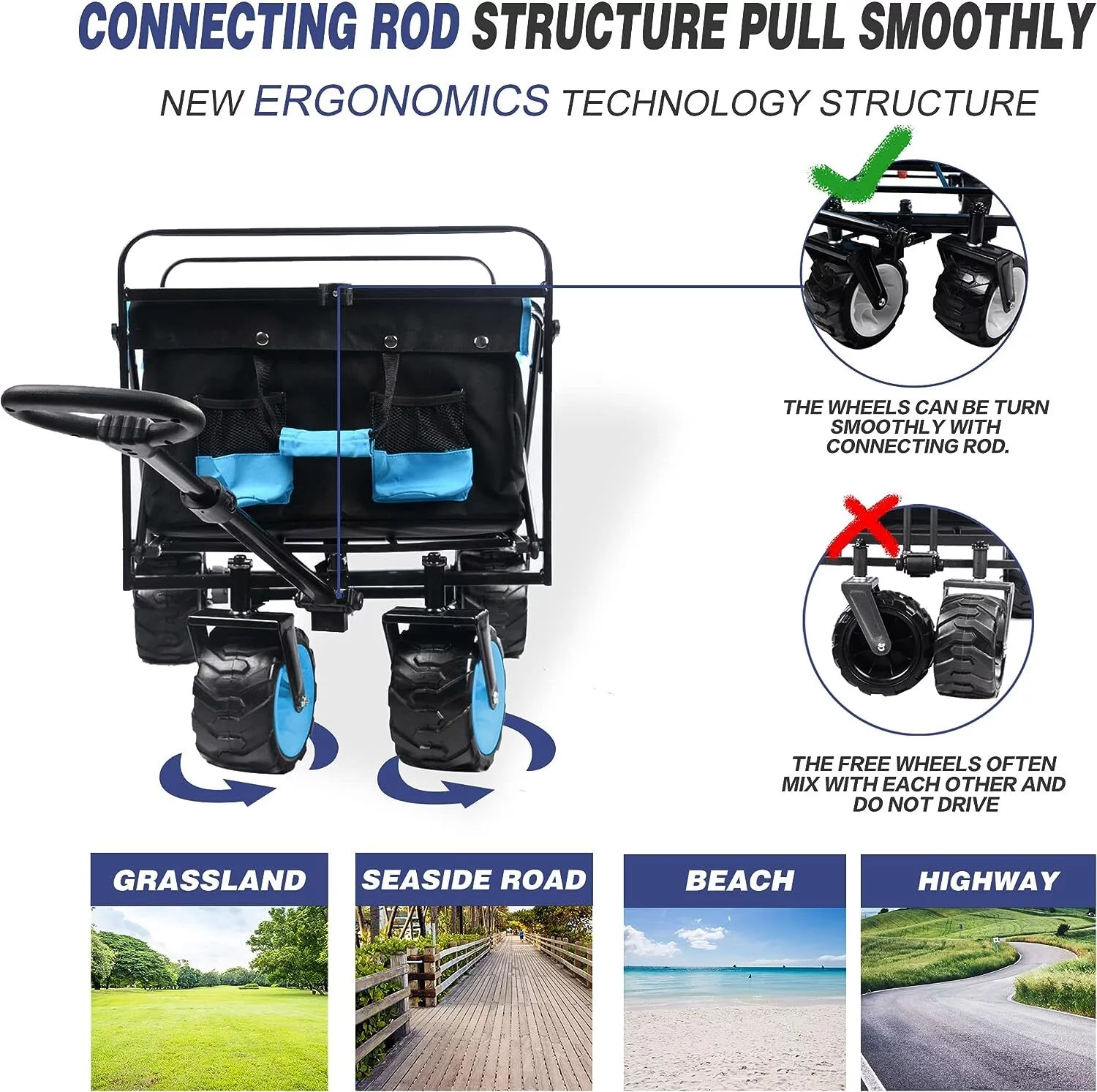 Collapsible Garden Cart,DFITO Heavy Duty Collapsible Wagon Cart with Universal Wheels Adjustable Handle, Beach Wagon Cart for Garden, Camping, Grocery Cart, Shopping Cart, Black