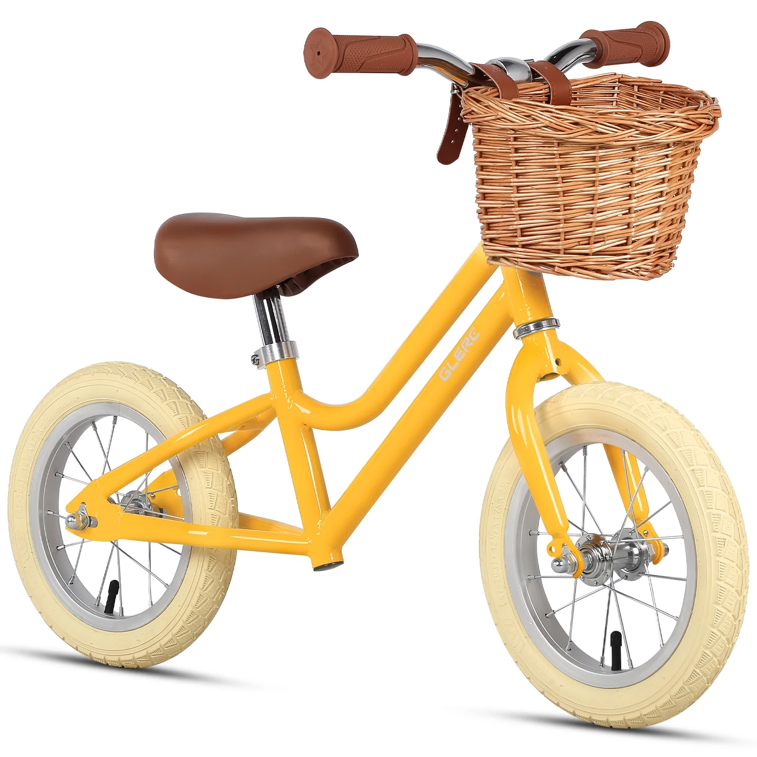 Glerc 12 inch Kids Balance Bike with Basket for 2-6 Years Old Children,Yellow