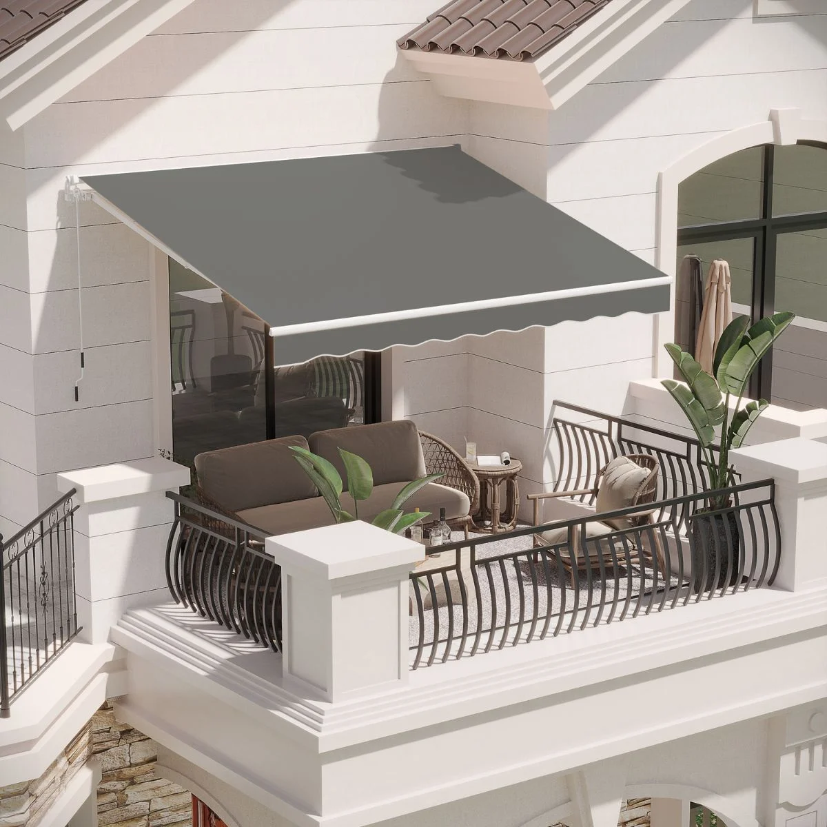 YODOLLA 10'×8' Manual Retractable Awning Sun Shade Patio Awning Cover Outdoor Patio Canopy Sunsetter Deck Awnings with Manual Crank Handle, Grey