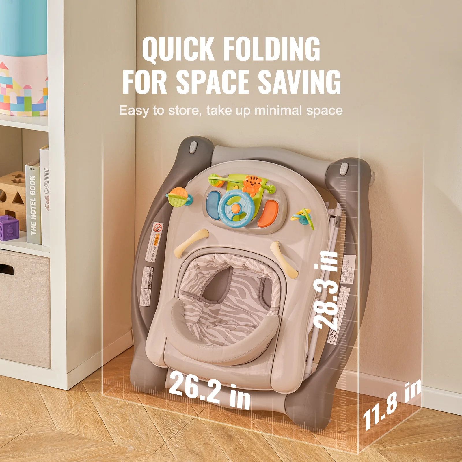 SKYSHALO Baby Walker 4 in 1, Foldable Height Adjustable Baby Walker with Wheels, Infant Toddler Walker with Foot Pads, Anti-Fall Baby Walker With Music & Toys Tray for Boys and Girls 6-24 Months