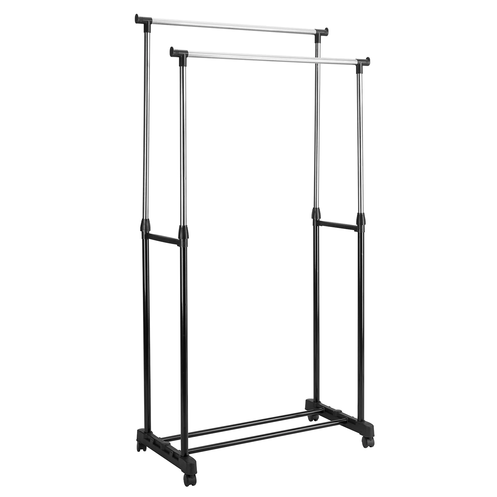 Ktaxon Adjustable Rolling Garment Rack Double Bar Hanger,Black & Silver
