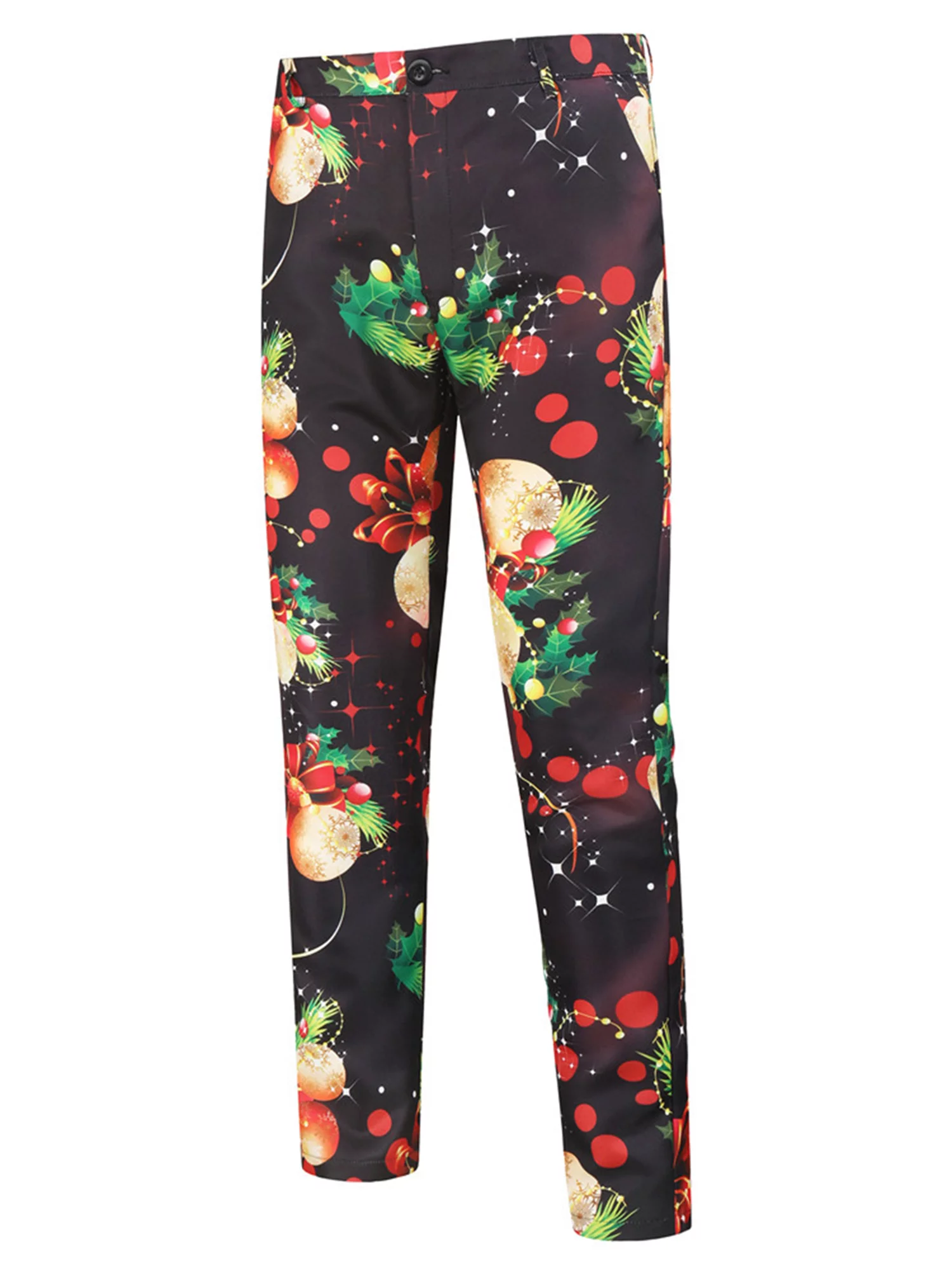 Genuiskids Men's Christmas 3 Piece Suit Print Turn-Down Collar Jacket + Sleeveless Split Vest + Elastic Waist Long Pants Funny Christmas Blazer Sets