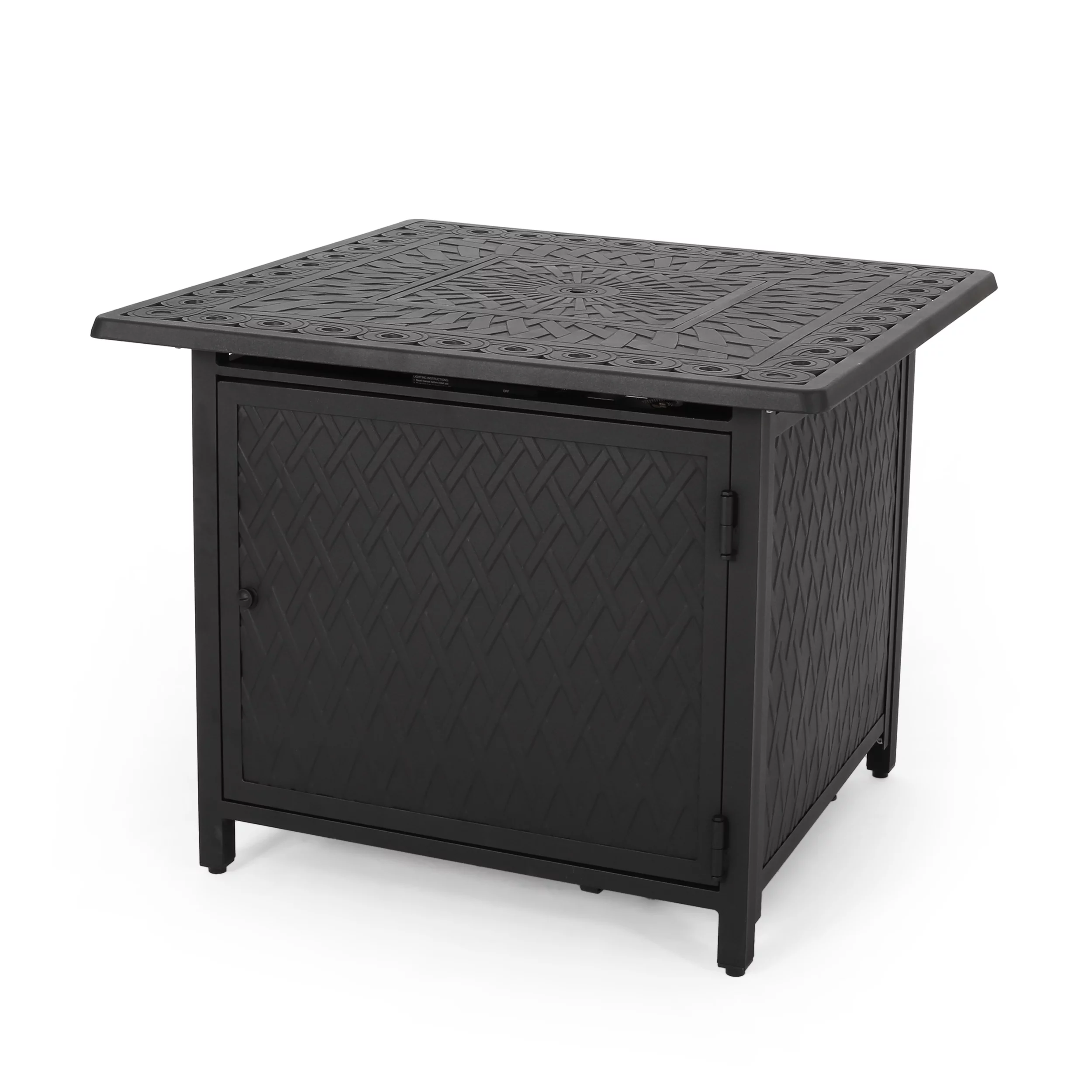 Noble House Aspen Outdoor Square Aluminum Fire Pit in Matte Black