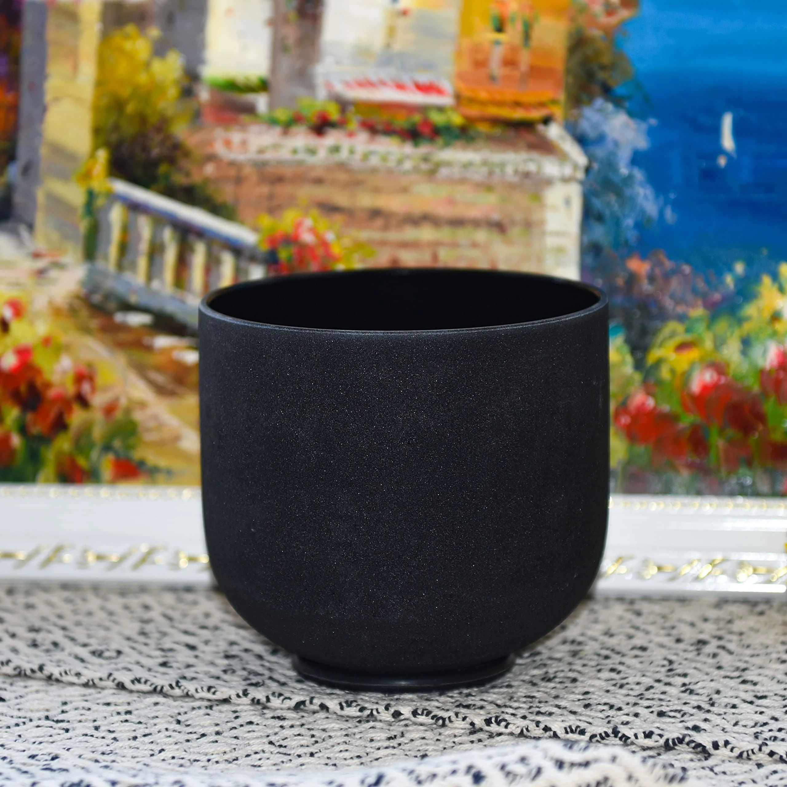 TOPFUND 432Hz Chakra Set of 7 Black Crystal Singing Bowls 8-14 Inch with Heavy duty carrying cases and Suede Stick