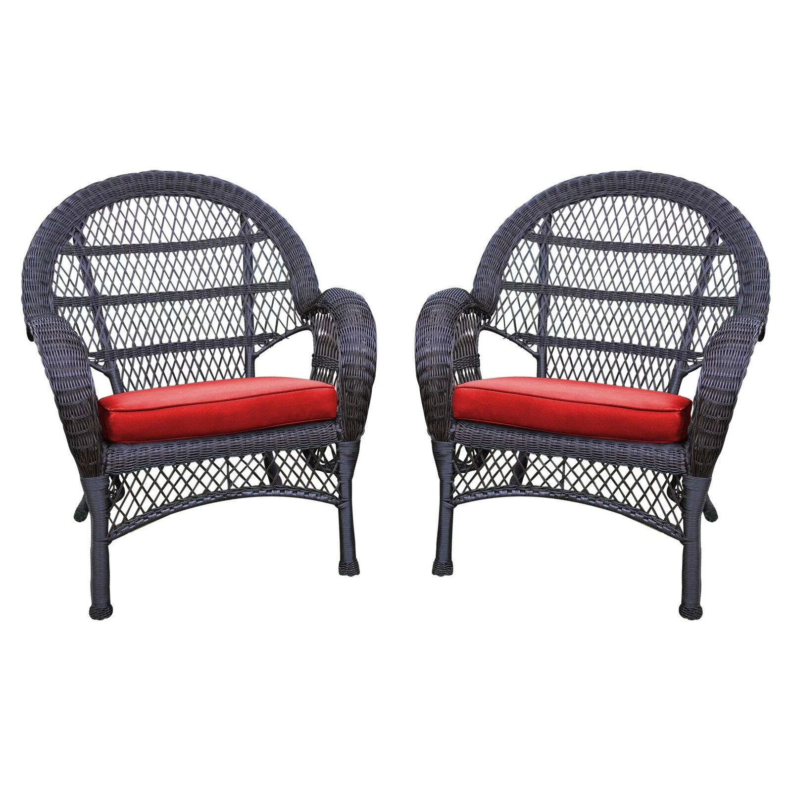 Jeco Wicker Chair in Espresso with Red Cushion (Set of 4)