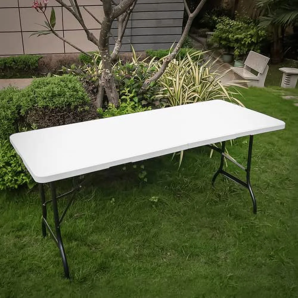Magshion Plastic Folding Table 6ft Indoor Outdoor Rectangle Heavy Duty Foldable Table with Handle for Parties Backyard Events White
