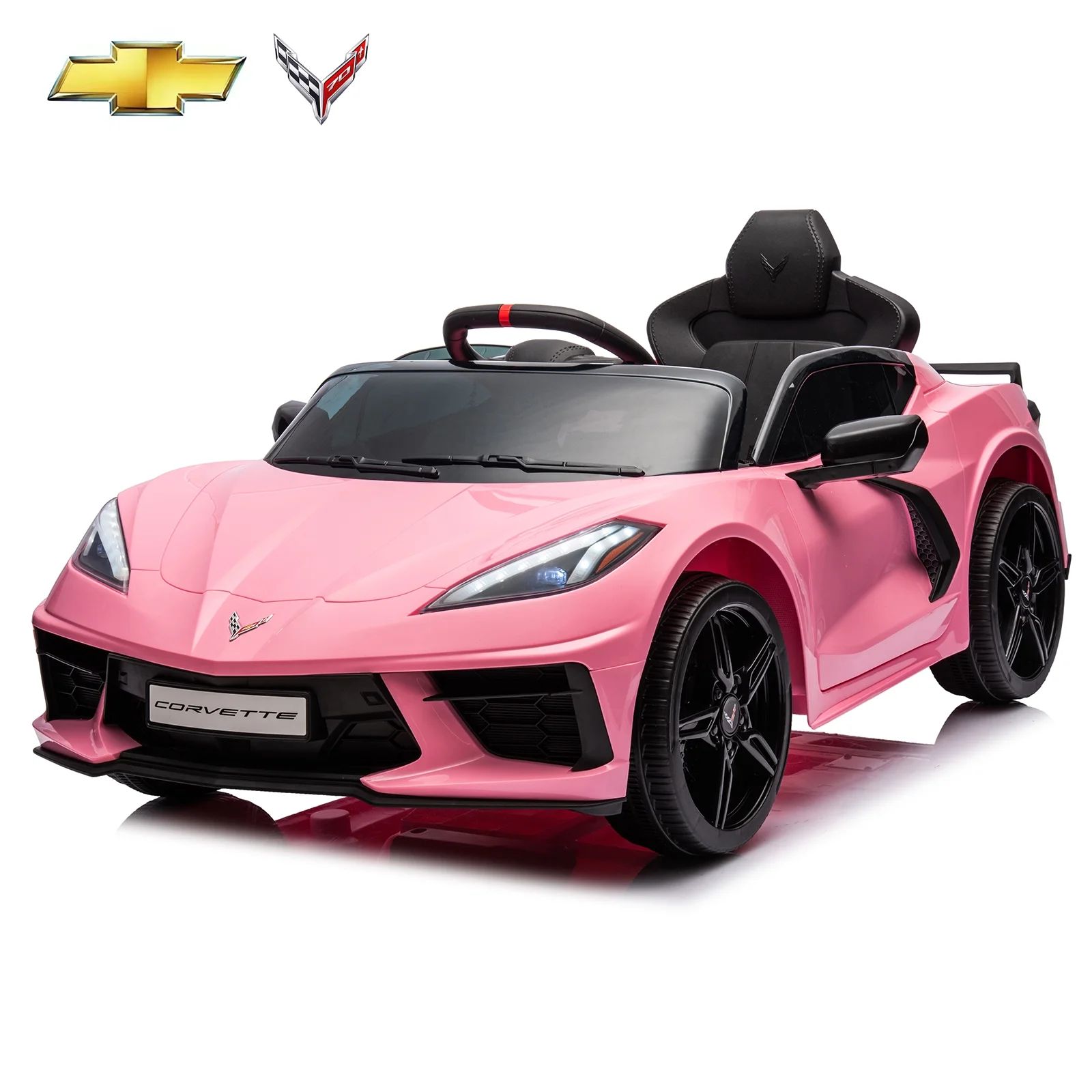 UBesGoo 12V Electric Ride on Car for Kids, Licensed Chevrolet Corvette C8 Kids Powered Ride On Toy Car,  w/ Remote Control, Pink
