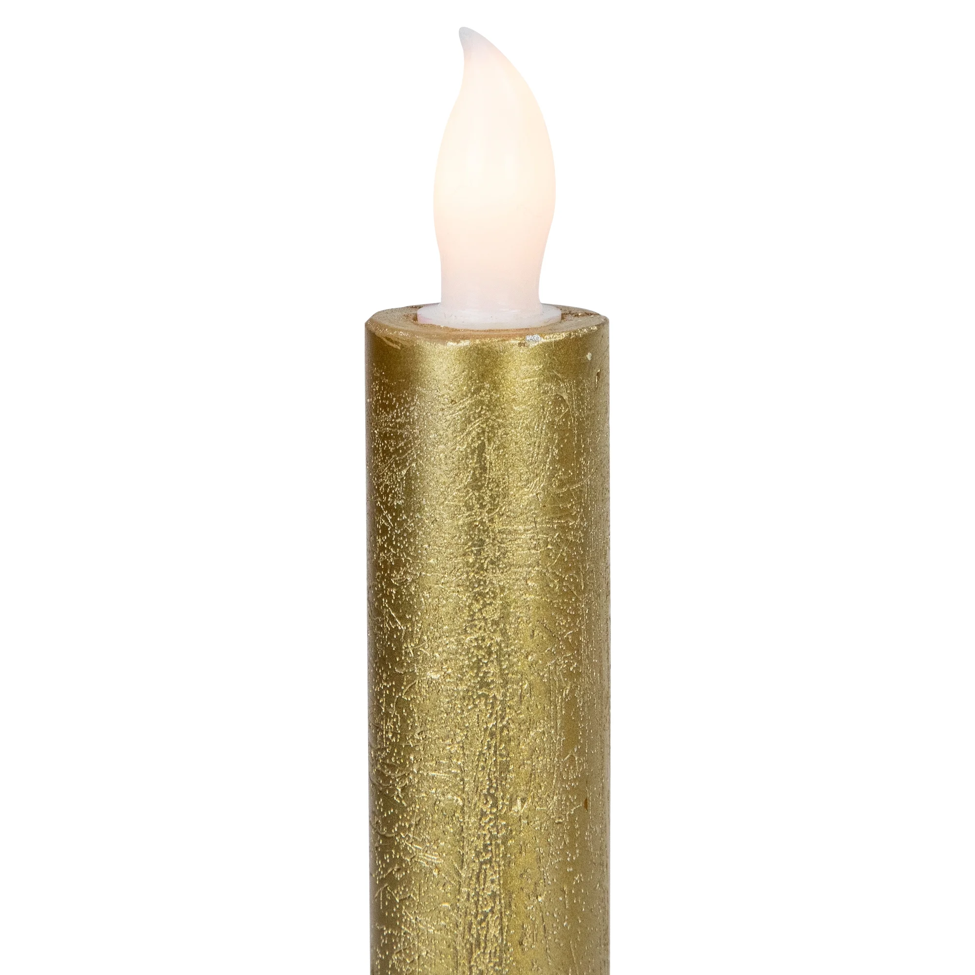 Set of 4 Textured Gold-tone LED Flameless Flickering Taper Candles 9.5