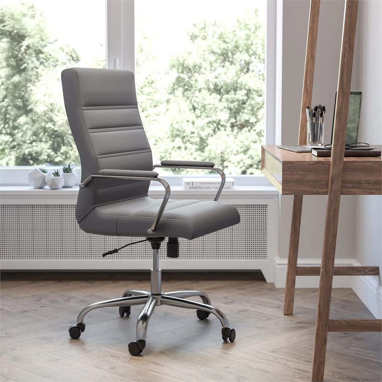 Scranton & Co Contemporary Leather High Back Office Chair in Gray