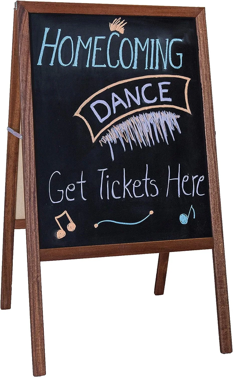 Marquee Easel, White Dry Erase/Black Chalk, Stained Hardwood