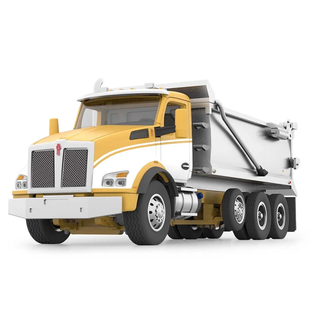 Kenworth T880 Day Cab with Rogue Transfer Dump Body Truck Yellow with White and Chrome 1/64 Diecast Model by DCP/First Gear