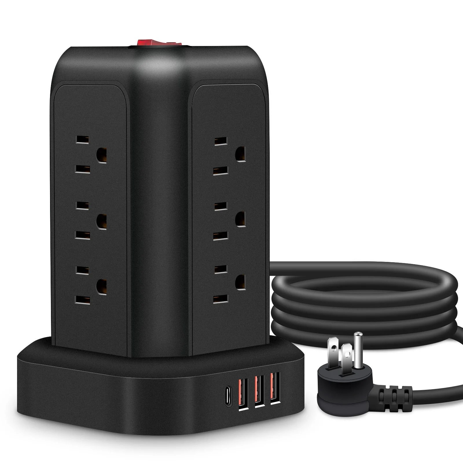VINAUO Power Strip Tower 12 Outlets Surge Protector with 4 USB Ports Surge Protector Electric Charging Station 5ft Cord, Black