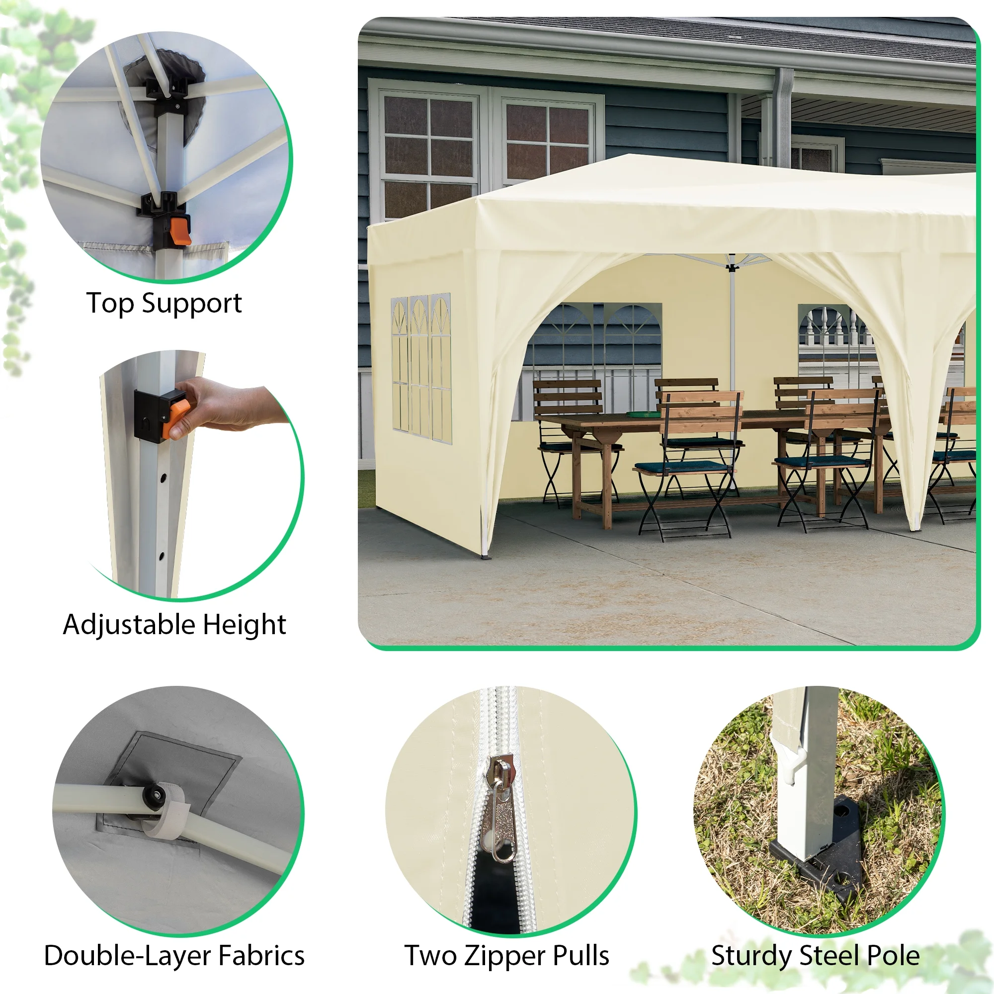Al Fresco 10x20 Outdoor Canopy Tent, Ez Pop Up Canopy Tent, Waterproof Gazebo with 6 Removable Sidewalls and Carry Bag, Easy Set Outdoor Wedding Camping Pavilion Shelter Cater Events, Beige