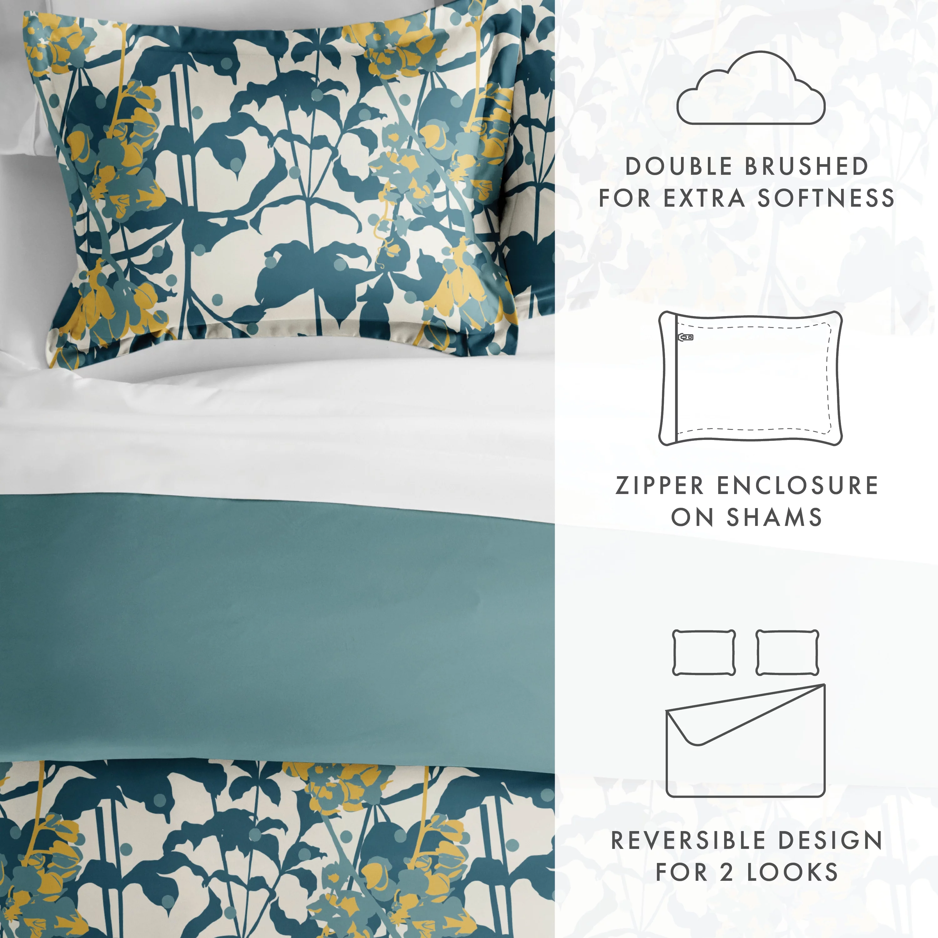 Noble Linens Teal Boho Flower Reversible 3-Piece Duvet Cover Set, Full/Queen