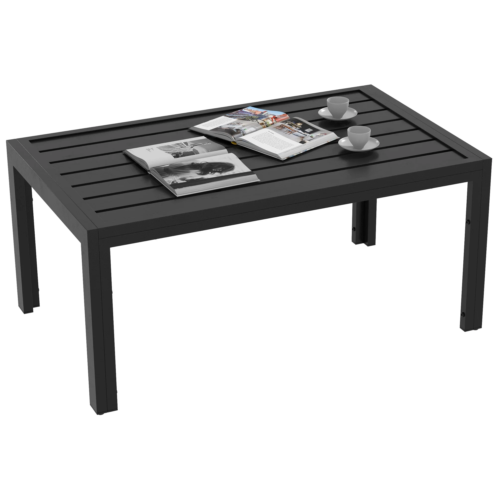 Outsunny Outdoor Coffee Table, Rectangle Side Table with Steel Frame, Black