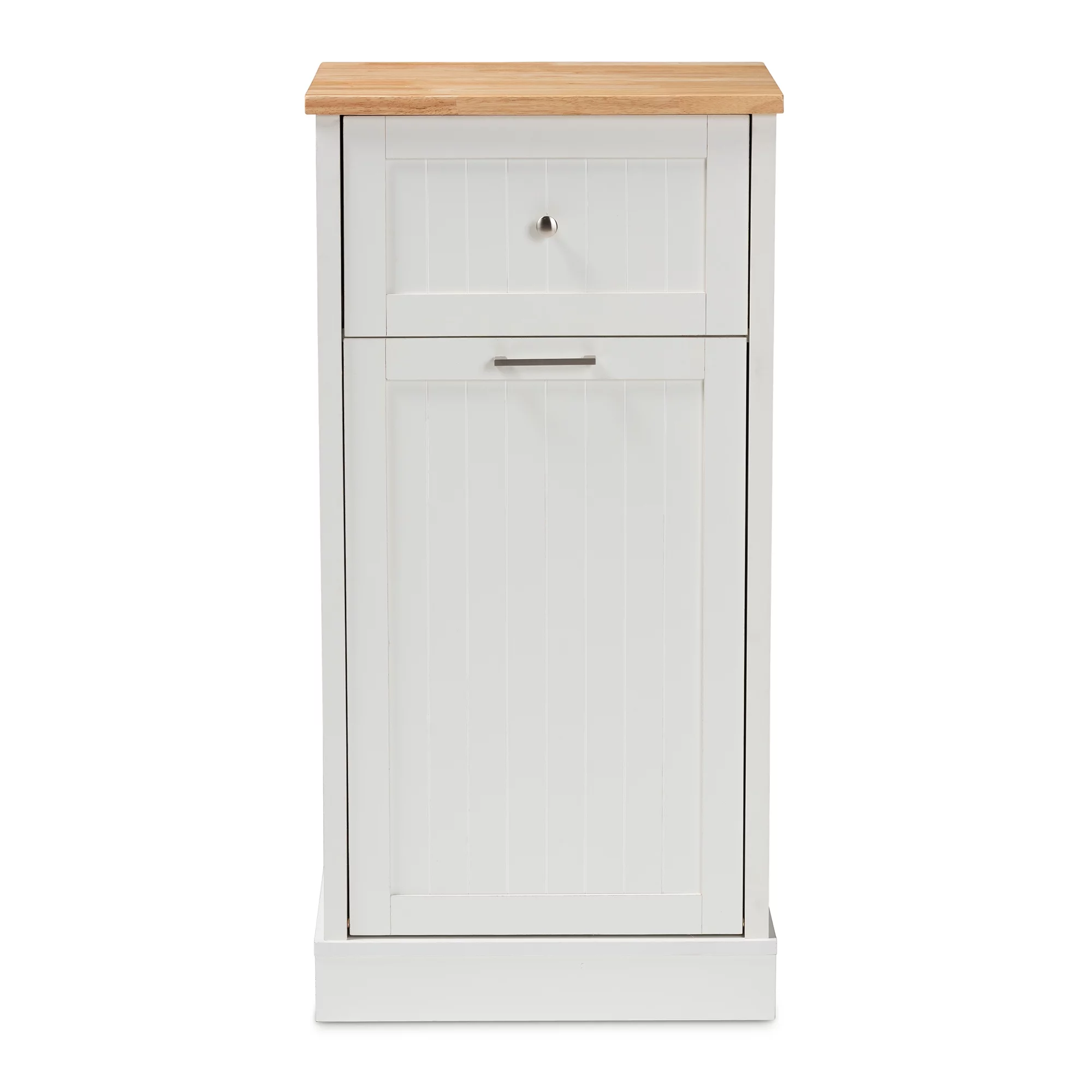 Baxton Studio Marcel Farmhouse and Coastal White and Oak Brown Finished Kitchen Cabinet
