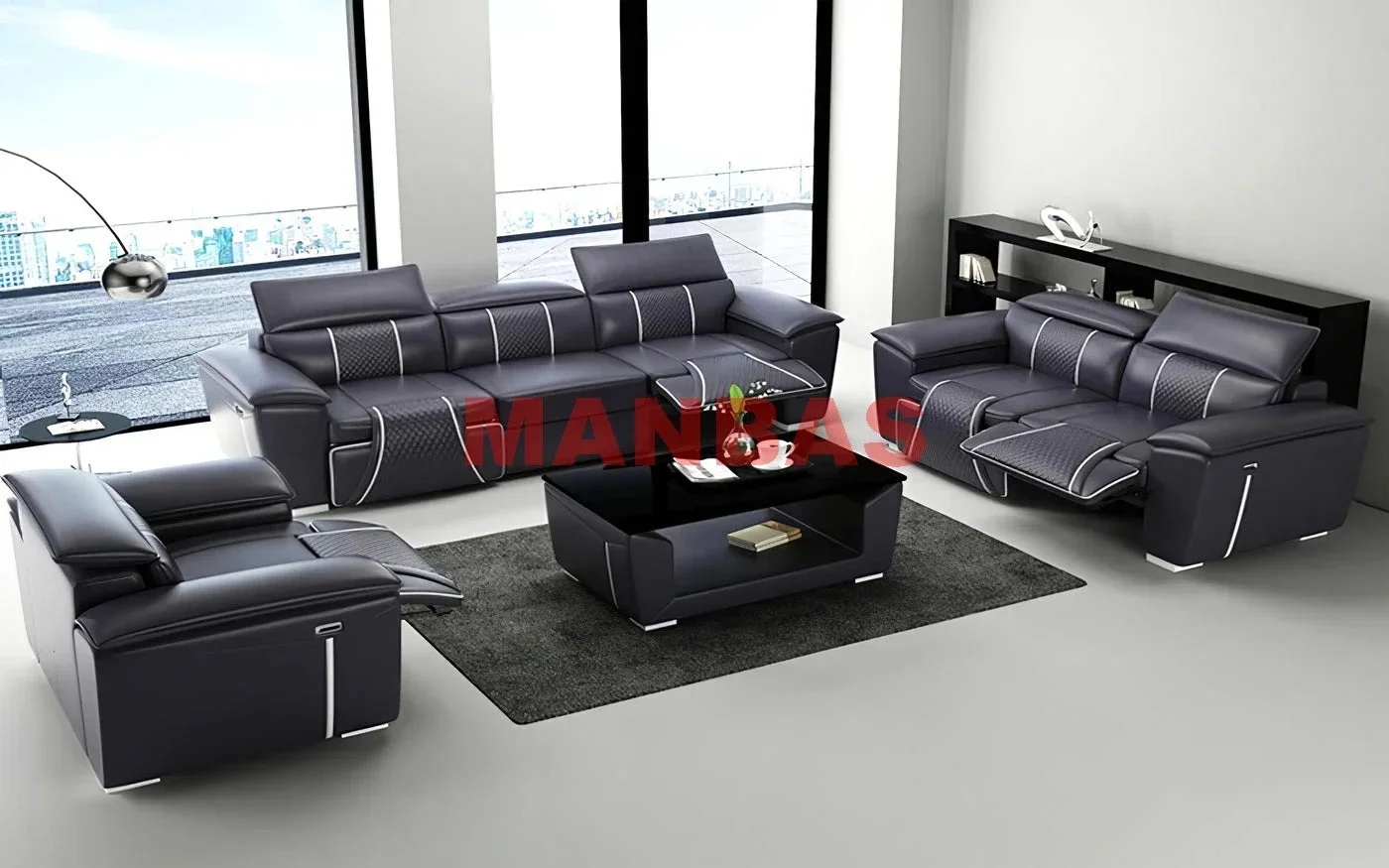MANBAS U Shape Big Sofa Sectional Couch Electric Reclining Sofa Set Italian Genuine Leather Power Recliner Functional Salon Cama