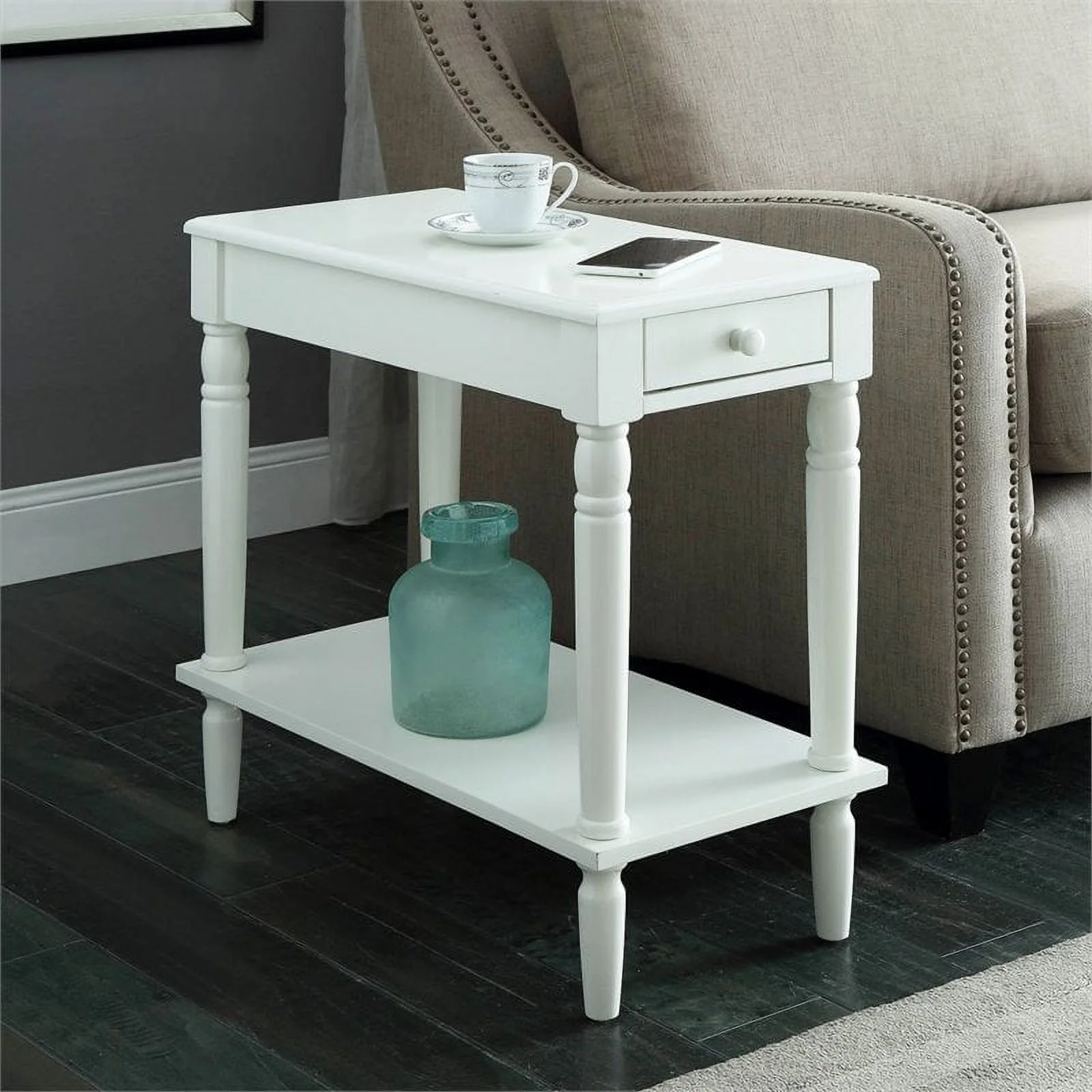 Pemberly Row Traditional Wood End Table with Drawer in White