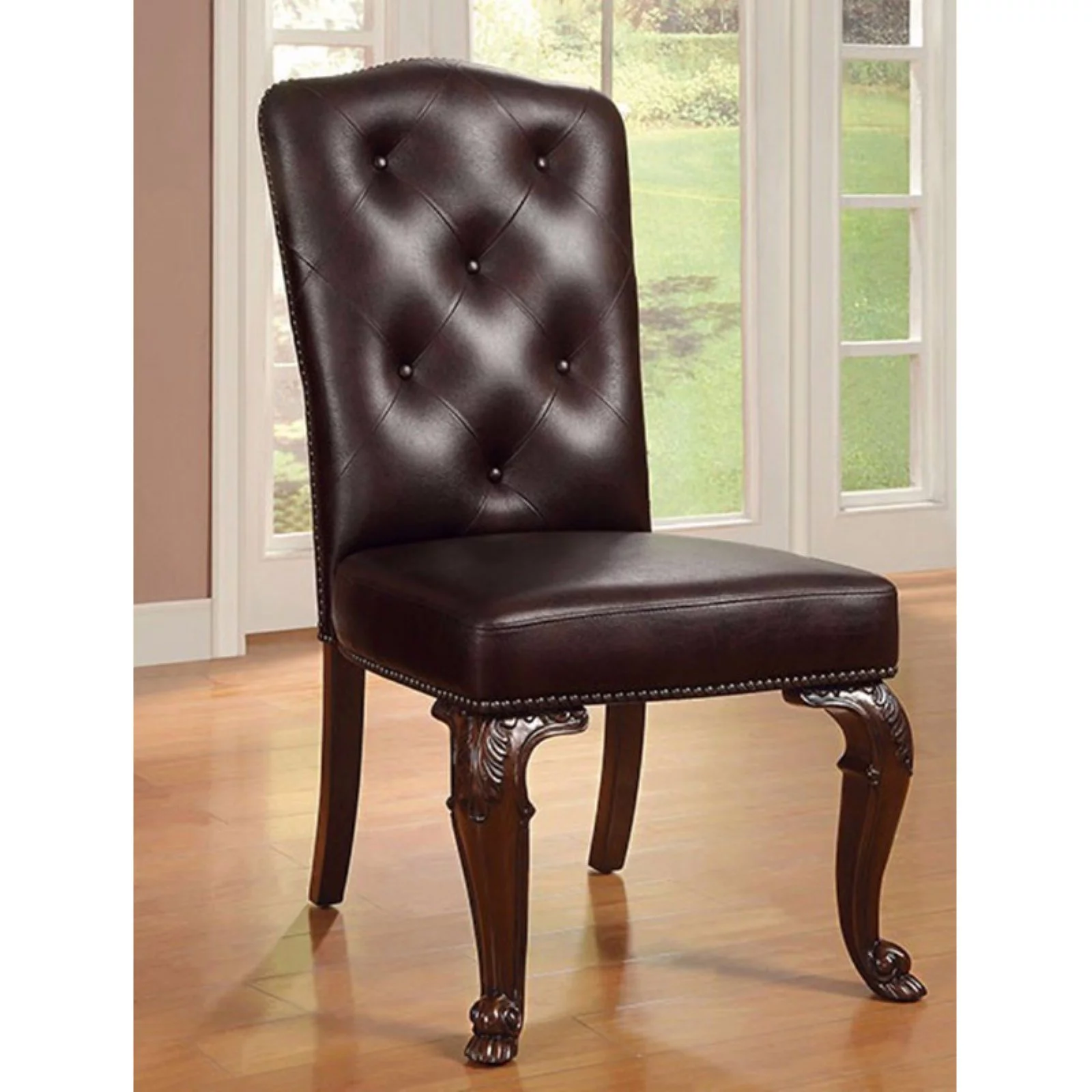 Benzara Bellagio Tufted Faux Leather Dining Side Chair - Set of 2