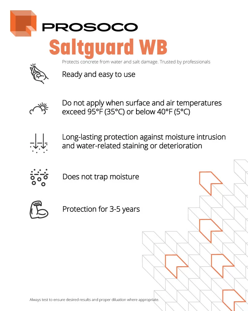PROSOCO Saltguard WB | Concrete Weather Sealer - Protects Against Water and Salt Damage (5 Gallon)