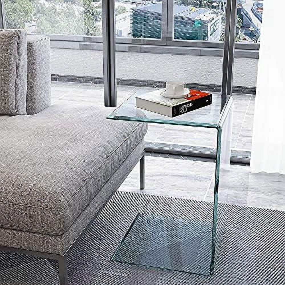 TJUNBOLIFE 2PCS Slim Glass End Table  Sofa  Coach Table Set of 2  C-Shaped Couch Table for Living Room and Small Spaces