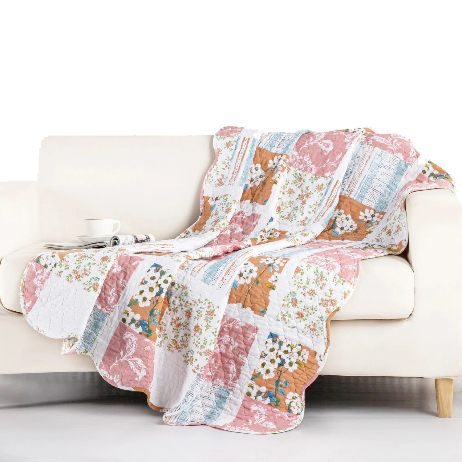 Benjara 50 x 60 Quilted Throw Blanket with Fill, Patchwork Print, Multicolor
