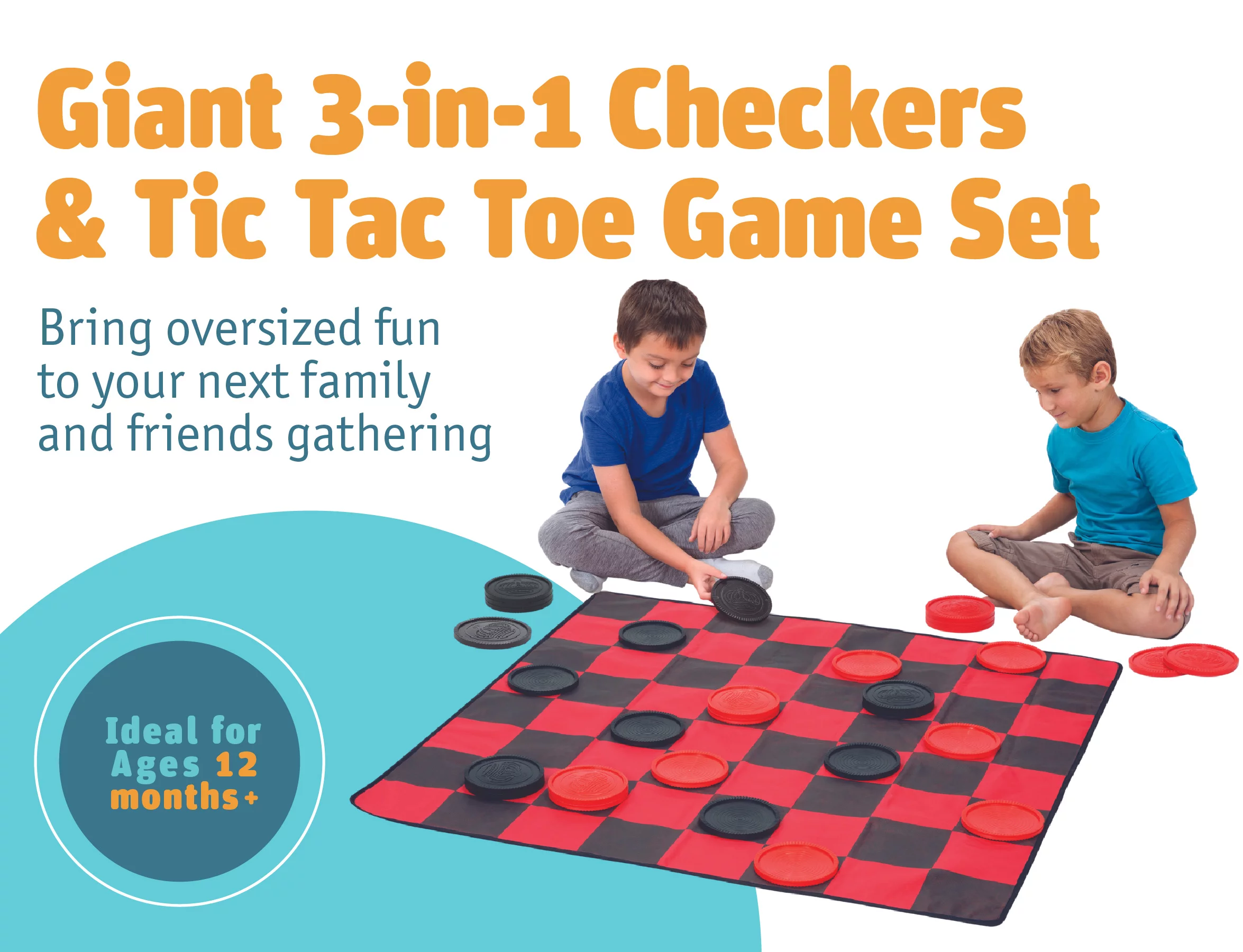 Etna 3-in-1 Giant Checkers & Tic Tac Toe Game Set