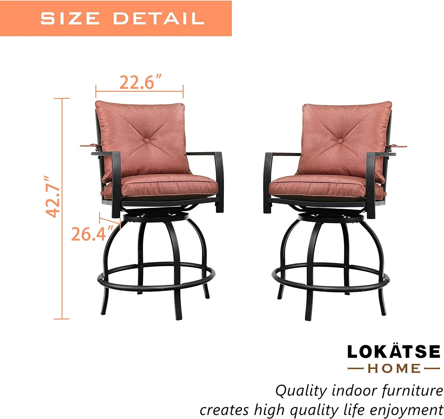 Patio Stools Outdoor Swivel Bar Height Chairs Set Of 2, Set, Red